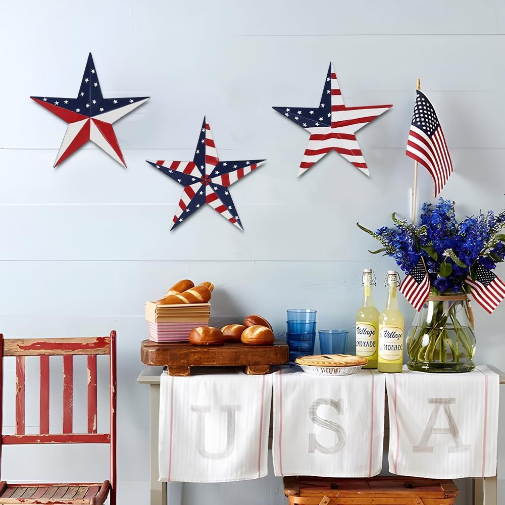 3 PCS Metal Star 4th of July Decorations Outdoor