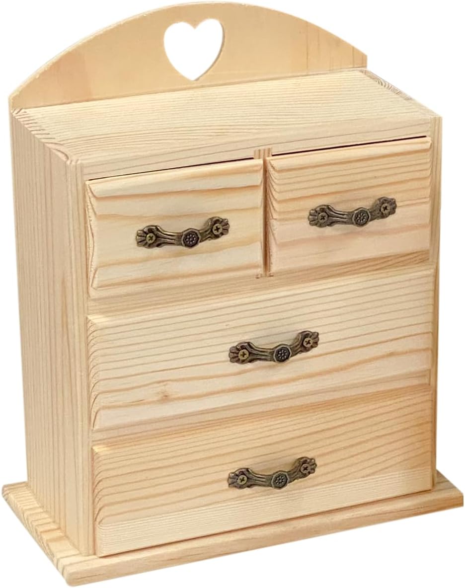 Unfinished Wood box with Mini Drawers for Jewellery,Small Wooden Organizer Storage Box for Crafts Hobbies DIY Project