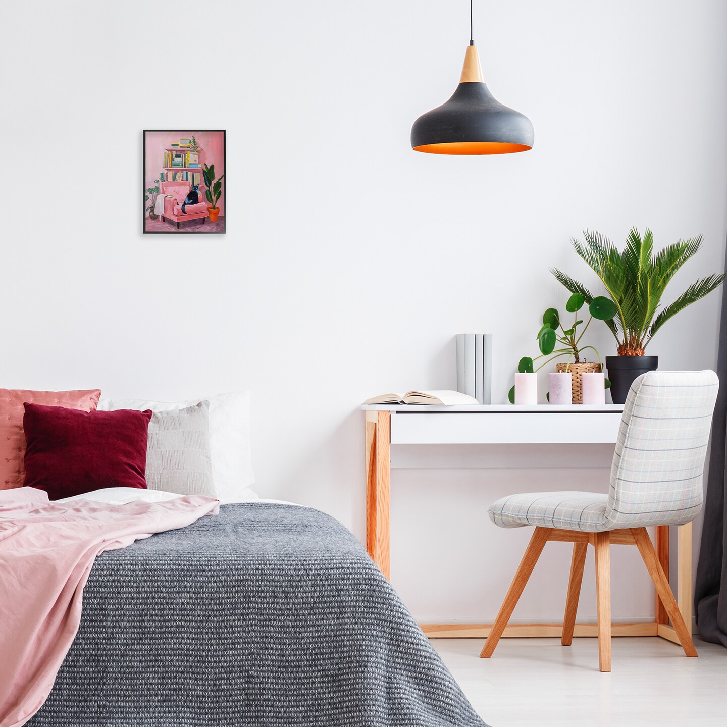 Stupell Industries Calm & Cozy Pink Interior Framed Giclee Design by Lil' Rue