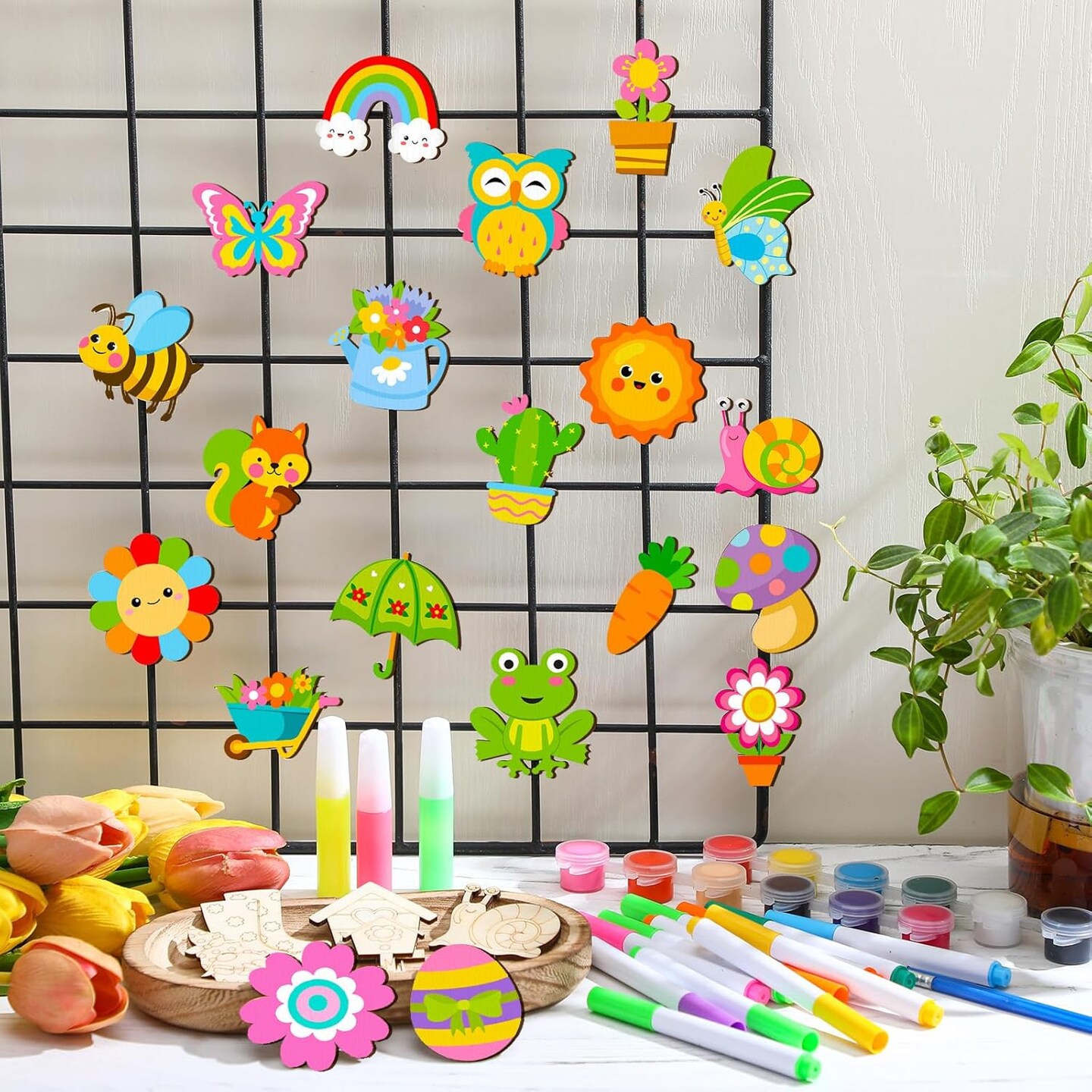24 Pcs Easter Spring DIY Wooden Magnets