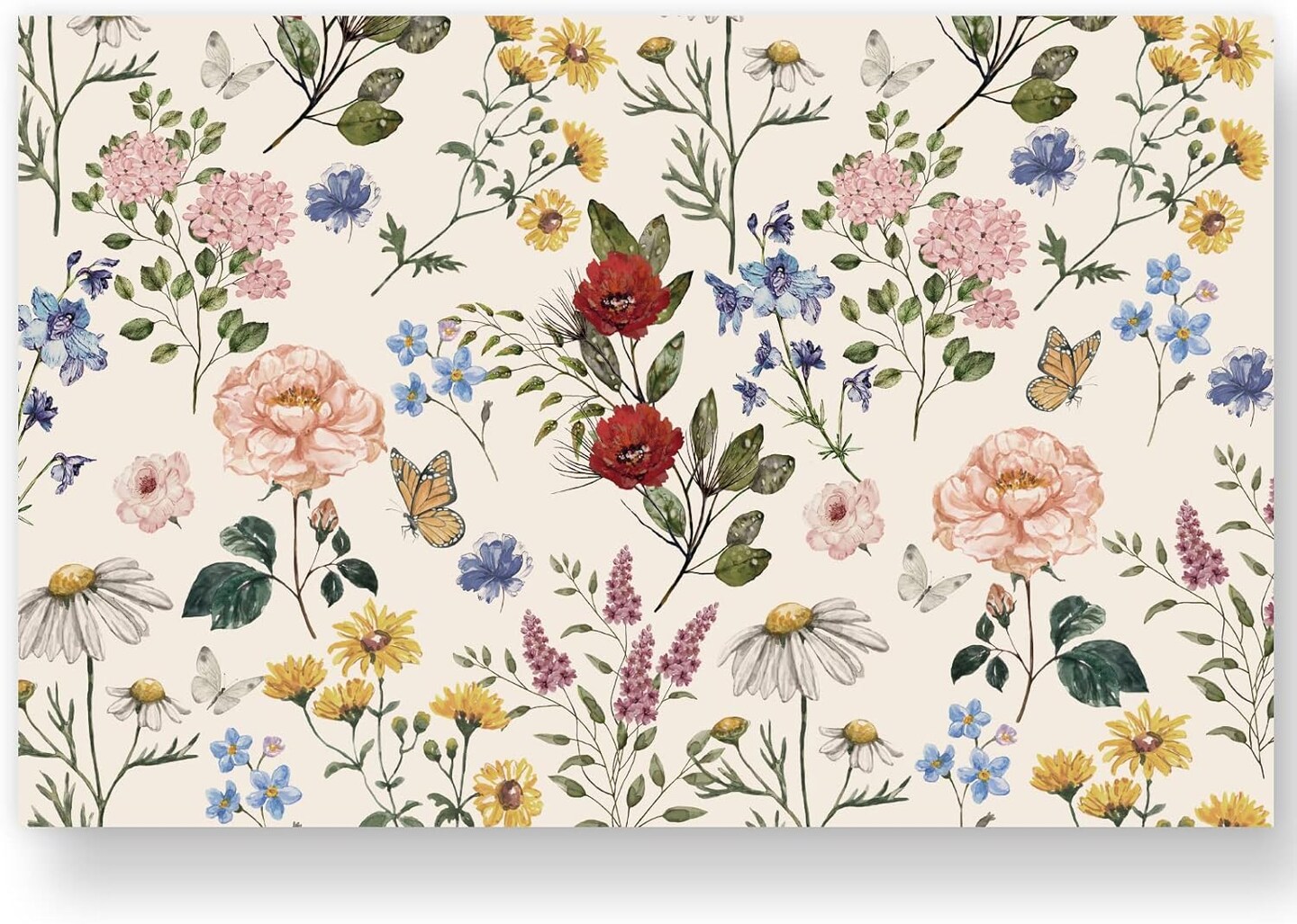 50 Pack Floral Paper Place Mats Disposable Vintage Wild Flower Placemat 11 x 17 Inch Flower Butterfly Decorative Paper Table Mats