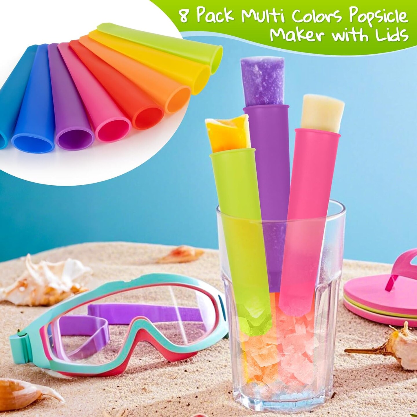 Silicone Popsicle Molds-8 Pack Silicone Popsicle Molds for Kids,Reusable Ice Pop Molds with Lids & Drip-Free Design,Perfect for Homemade Yogurt Sticks, Juice, Ice Candy, Snacks.