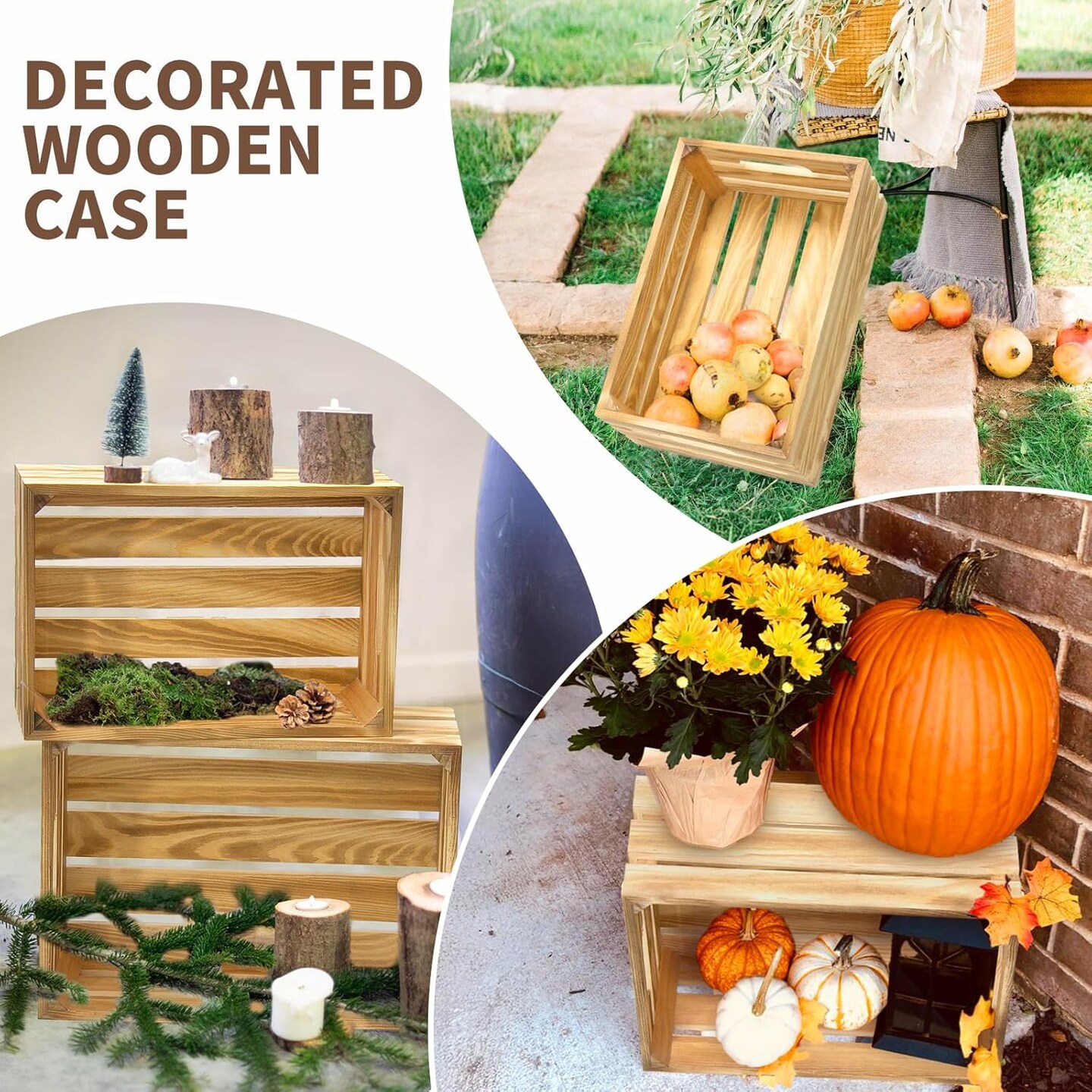 6 Pcs Decorative Wood Crates for Display, 6 Size Large Farmhouse Wooden Basket for Storage Container and Decorations, Rustic Nesting Crates Decor Boxes with Handle