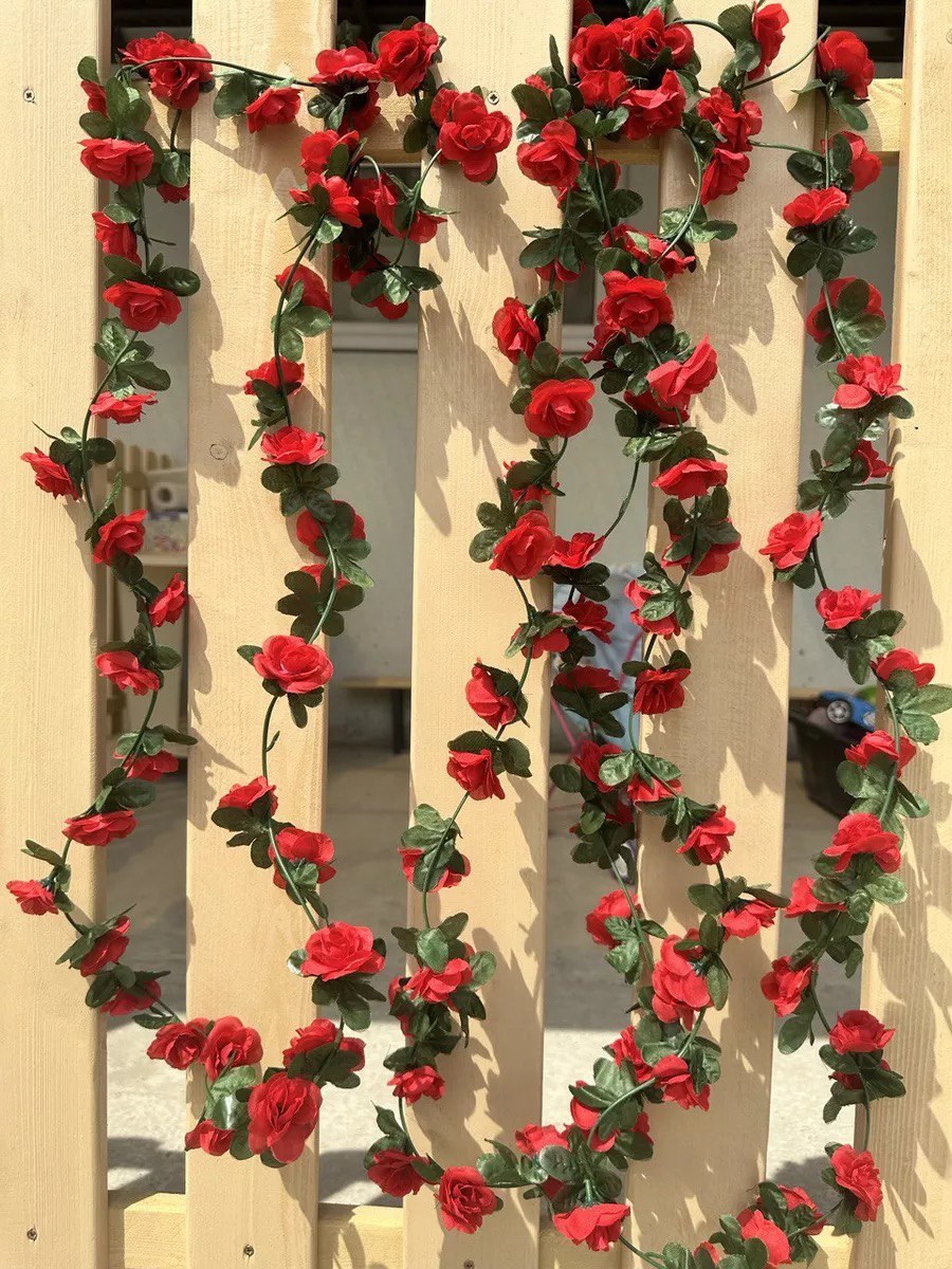 Artificial Rose Rattan Garland Fake Rose Vine Hanging Rose Ivy Red Flowers Home Hotel Office Wedding Party Garden Craft Art Decoration