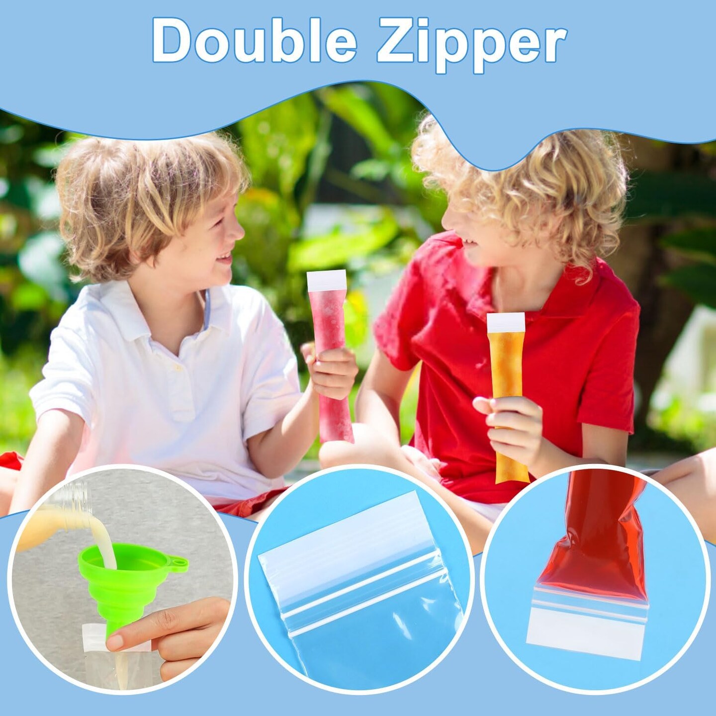 160PCS Disposable Popsicle Bags with Funnel,BPA Free Ice Pop Molds Double Zipper Freezer Tubes Reusable Ice Candy Sticks for DIY Yogurt Juice Smoothies(1.96&#x22;x7.87&#x22;) &#x2013; Family &#x26; Party Snacks