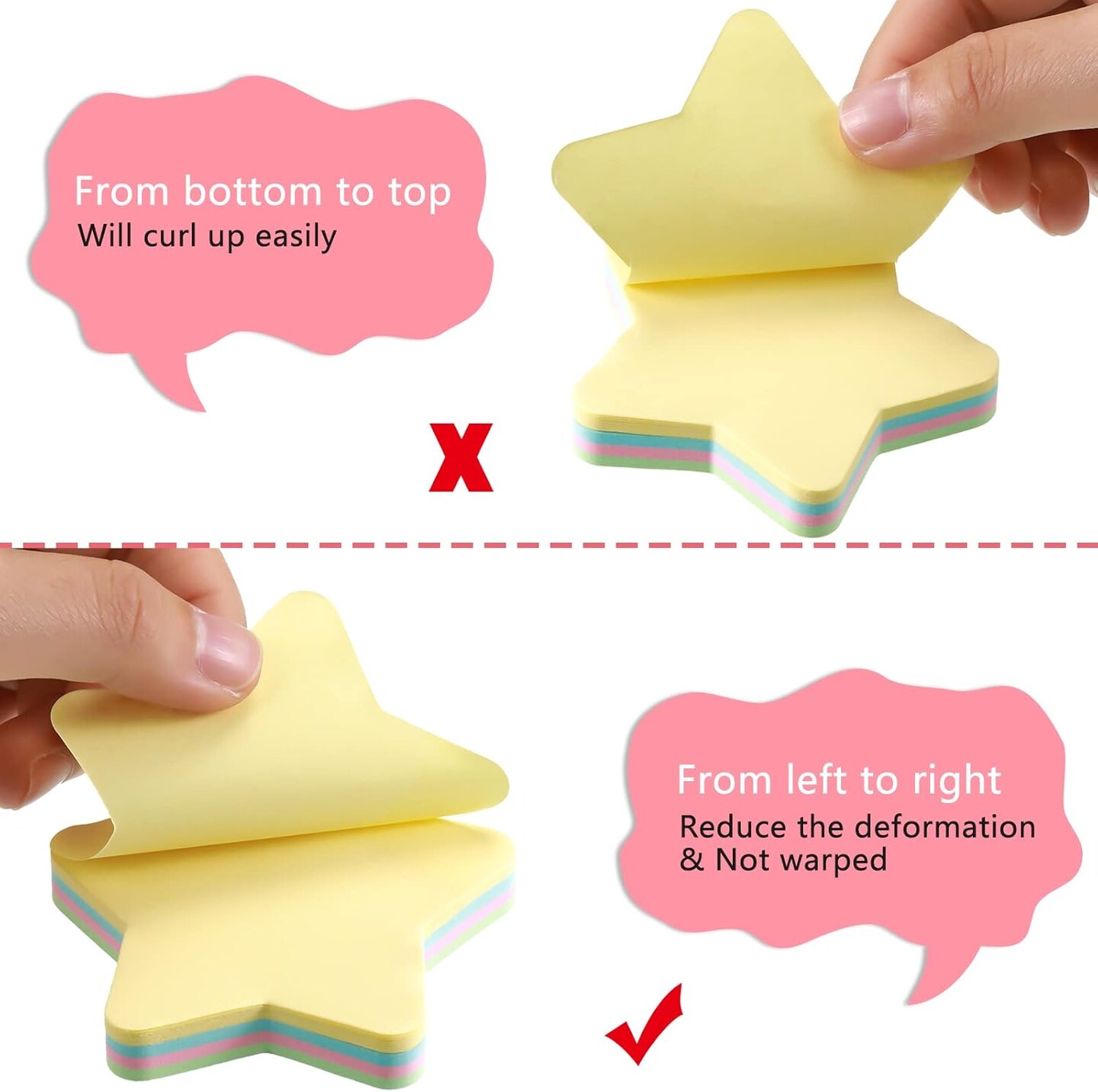 6 Pack Star Shape Sticky Notes 3 x 3 Inch Adhesive Self Stick Pads Easy to Post for Home Office Business Notebook 4 Colors 100 Sheets/Pad