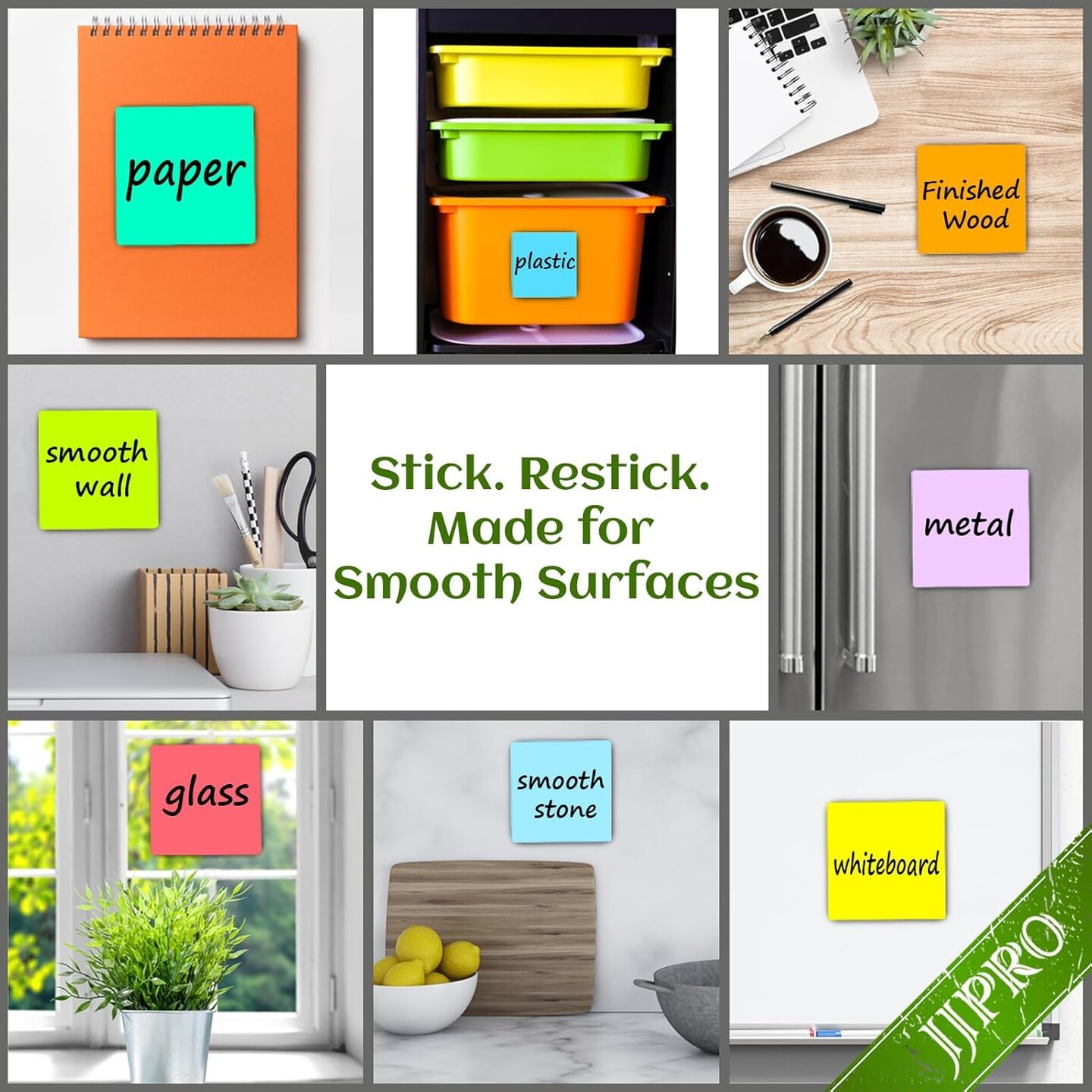 Dry Erase Sticky Notes - Reusable Whiteboard Stickers 8 Colors 3&#x22;x3&#x22;-16 Pack. Suitable for All Smooth Surface.Great for Labels, Lists, Reminders and Decals-Washable,Removable