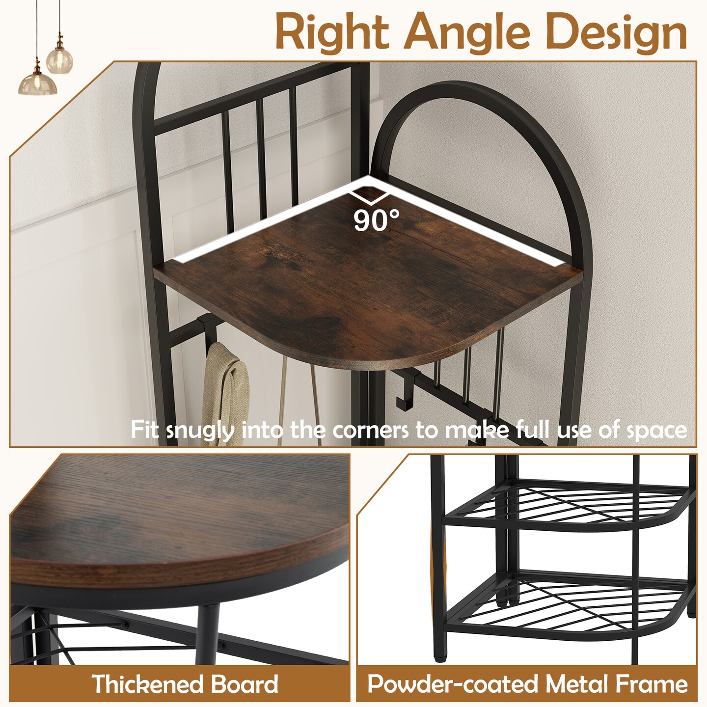 4-Tier Coat Rack Corner Tree with Shoe Bench and Hooks