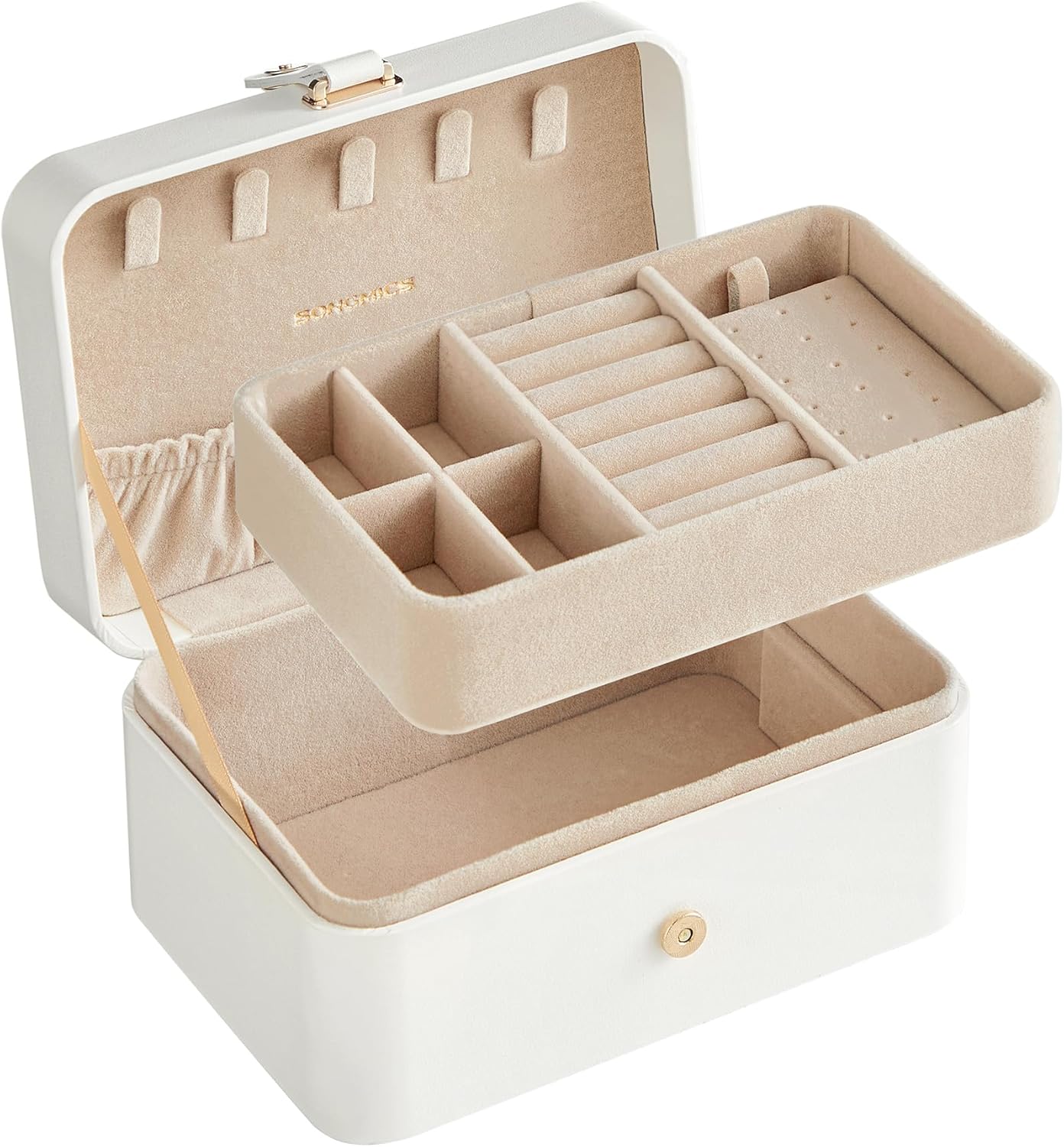 Jewelry Organizer Box – 2-Layer Travel Case for Earrings, Necklaces & Bracelets, Portable Jewelry Storage with Large Capacity, Cloud White (UJBC166W01)