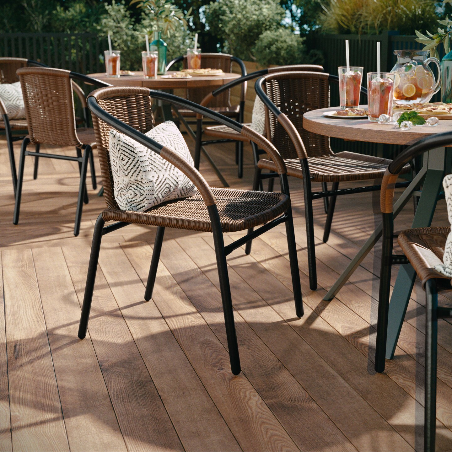 Emma and Oliver 4 Pack Rattan Indoor-Outdoor Restaurant Stack Chair with Curved Back