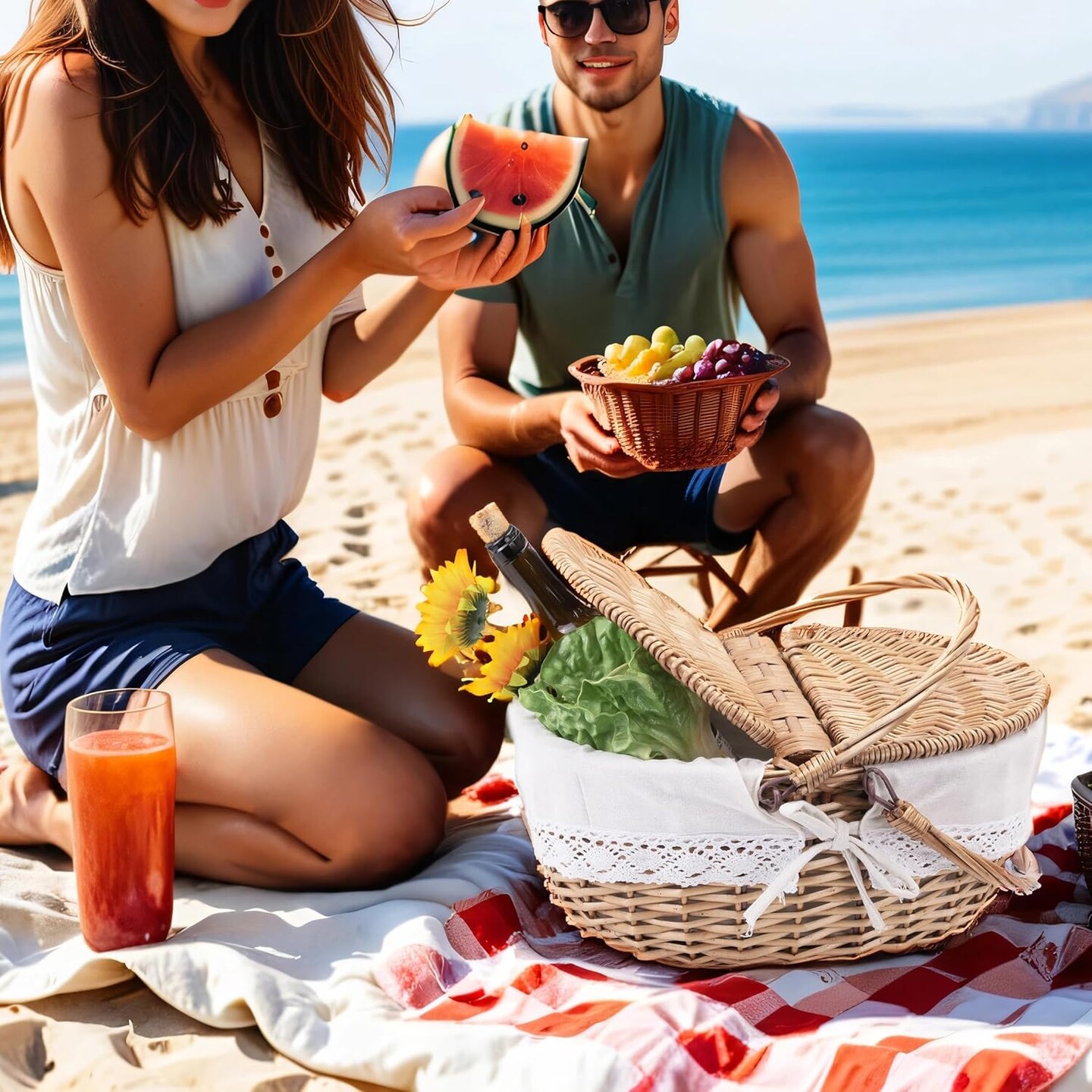 Large 15.4&#x22; Wicker Picnic Basket with Removable Liner Empty Picnic Baskets with Lid, Picnic Hamper with Foldable Handles for Picnic, Natural Color, Large