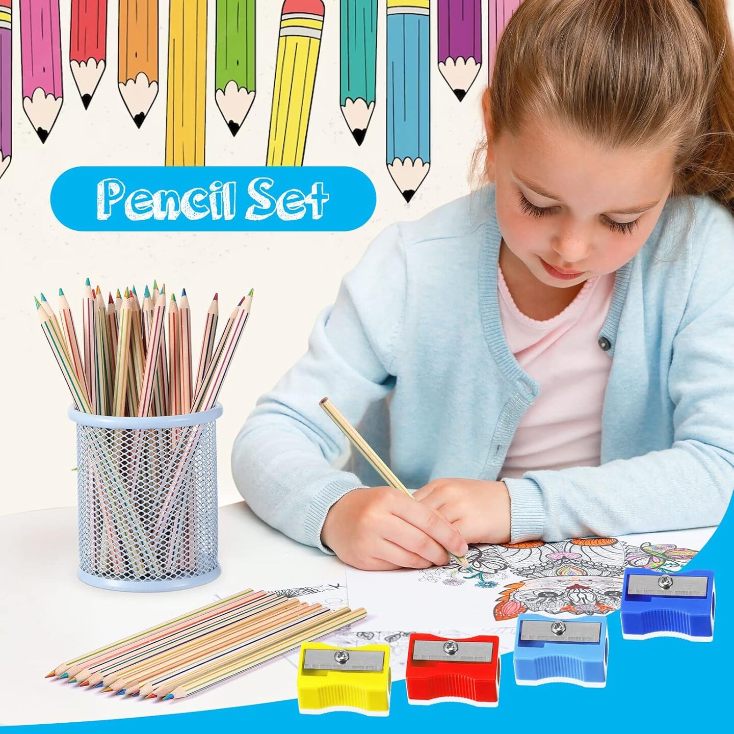 48 Pcs Rainbow Colored Pencils Bulk 7 Color in 1 Wooden Rainbow Pencil with 4 Pieces Sharpener