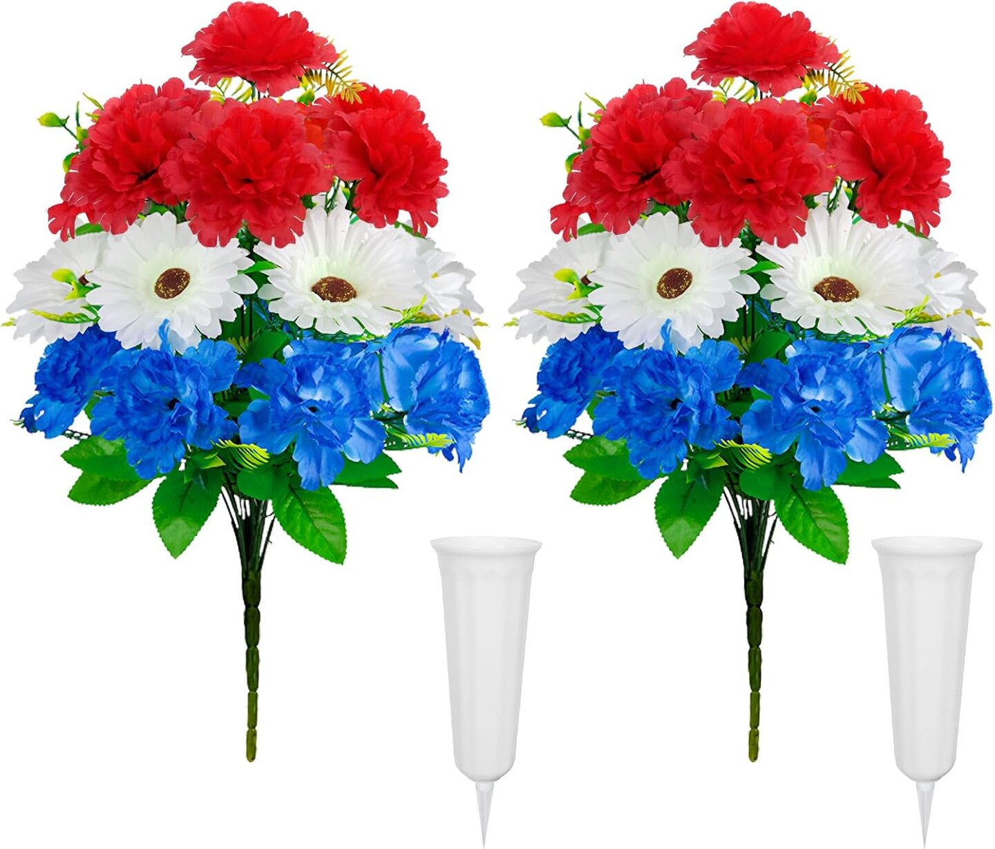 2Bundles Patriotic Artificial Flowers Red White and Blue Flowers 4th of July Flowers Silk Flowers Arrangement