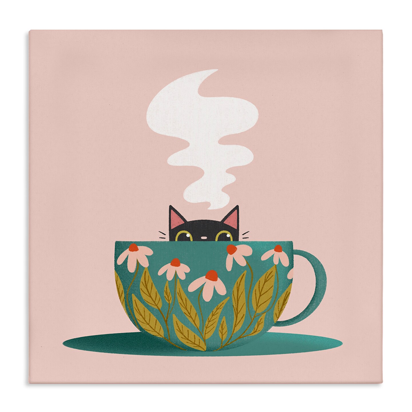 Stupell Industries Cat Peeking Over Teacup Canvas Design by Sarah Hickman