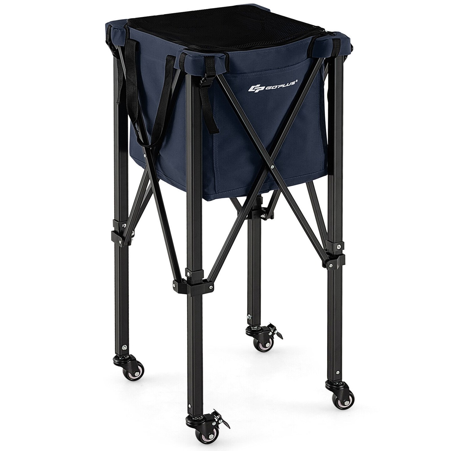 Foldable Lightweight Tennis Ball Teaching Cart with Removable Bag and Lockable Wheels