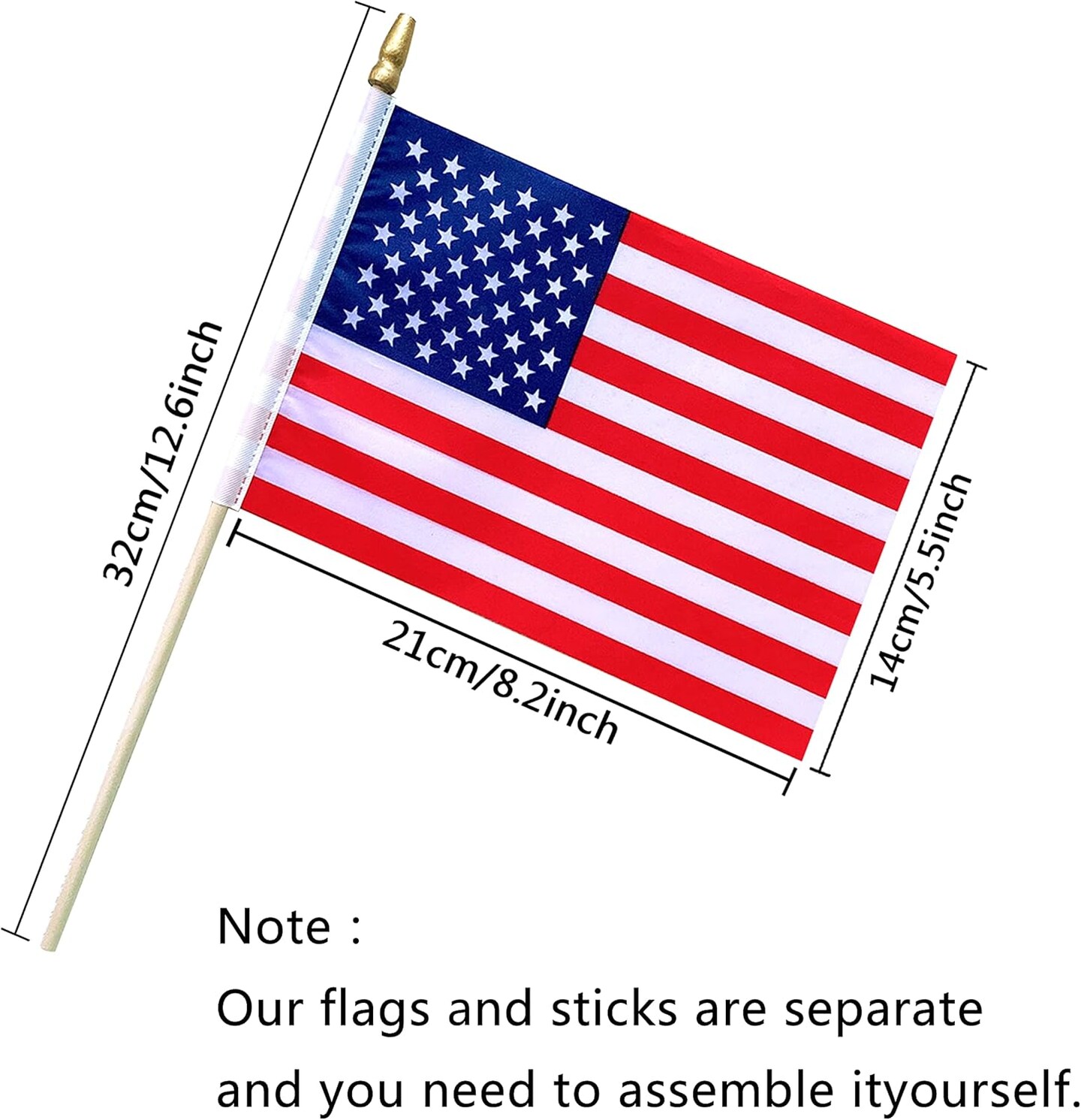 12 Pack US American Stick Flags Small Mini USA Hand Held Flags 5x8 Inch