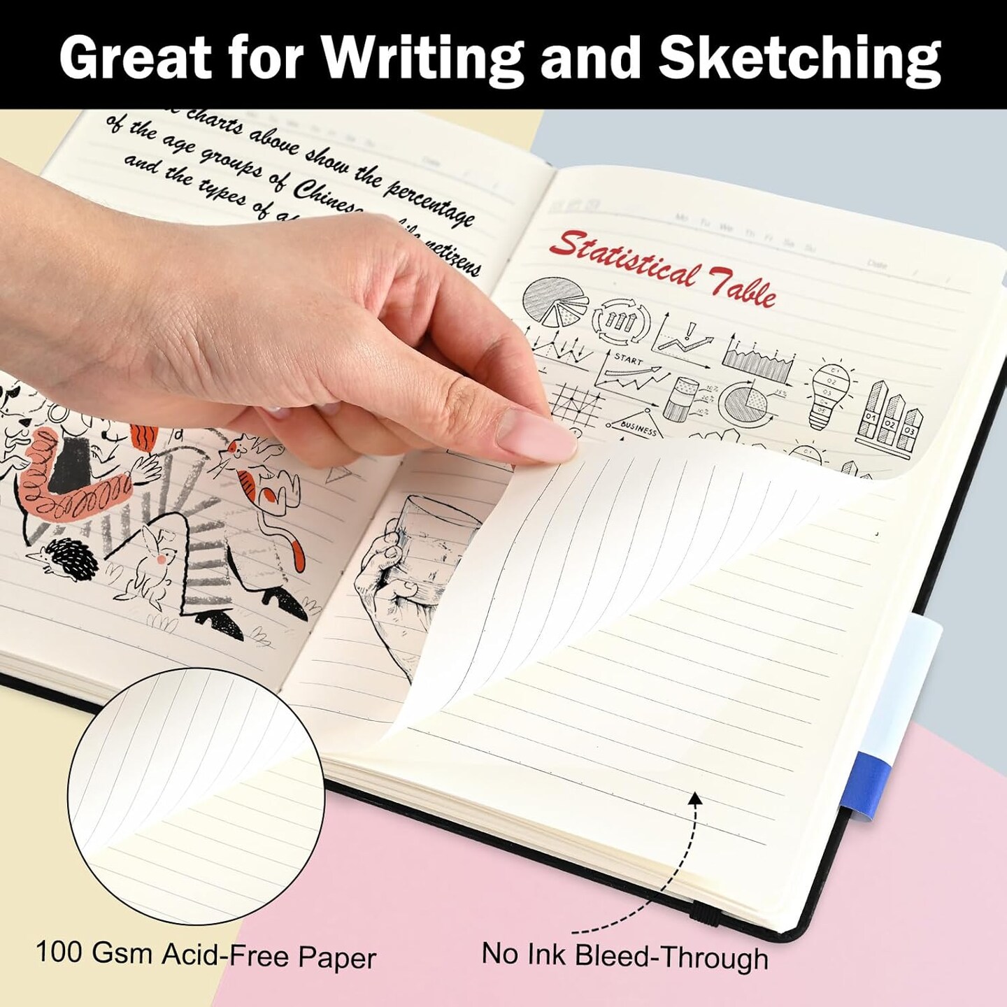 Journals Notebook, 4 Pack 160 Pages, A5 Size Black Notebooks College Ruled, Hardcover Notebook with 100 gsm Thick Paper