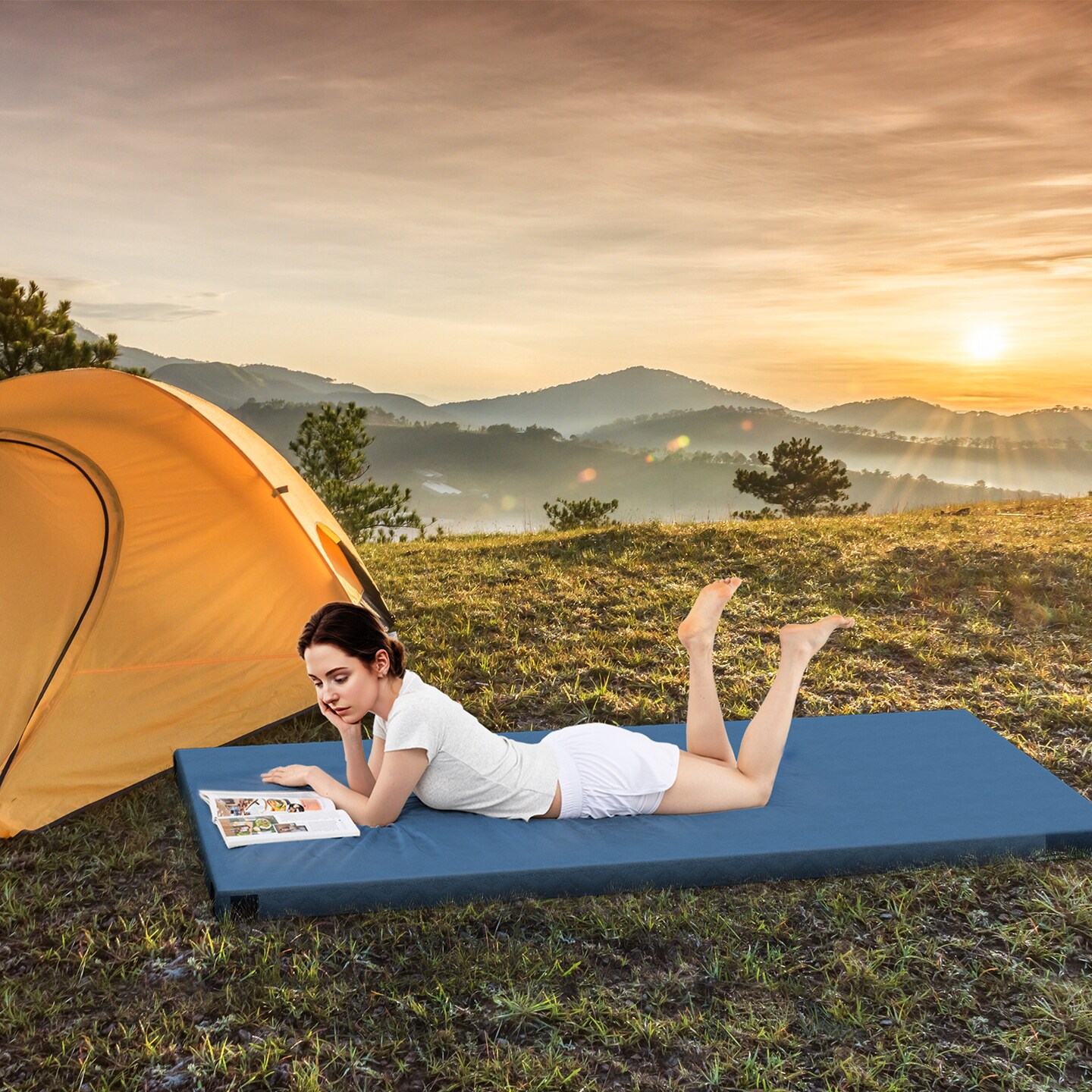 Plush Foam Camping Mattress Pad with Bag and Fasteners