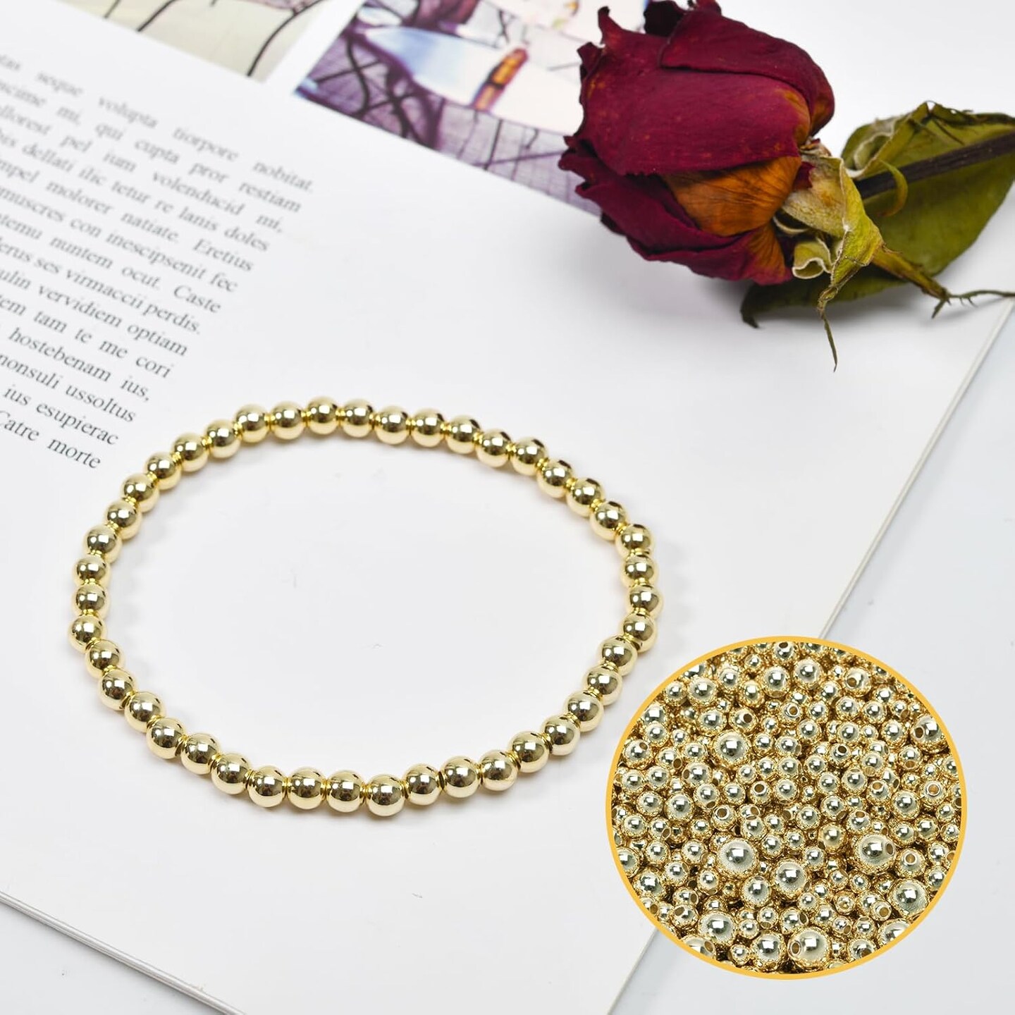 250pcs 14K Gold Filled Spacer Beads, Round Bracelet Beads,Seamless Smooth Metal Brass Beads&#xFF0C;Lasting Round Spacer Beads for DIY Necklace Bracelet Jewelry Making (5mm)