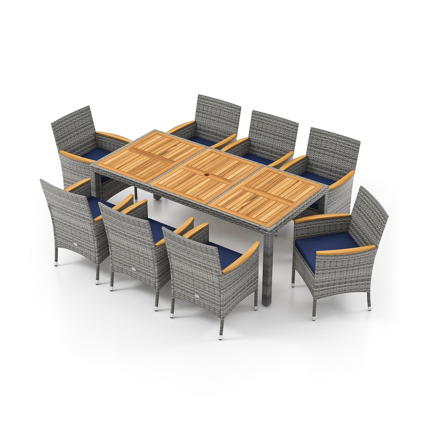 9 Pieces Patio Wicker Dining Set Including Ergonomic Armchairs with Cushions and Metal Frame
