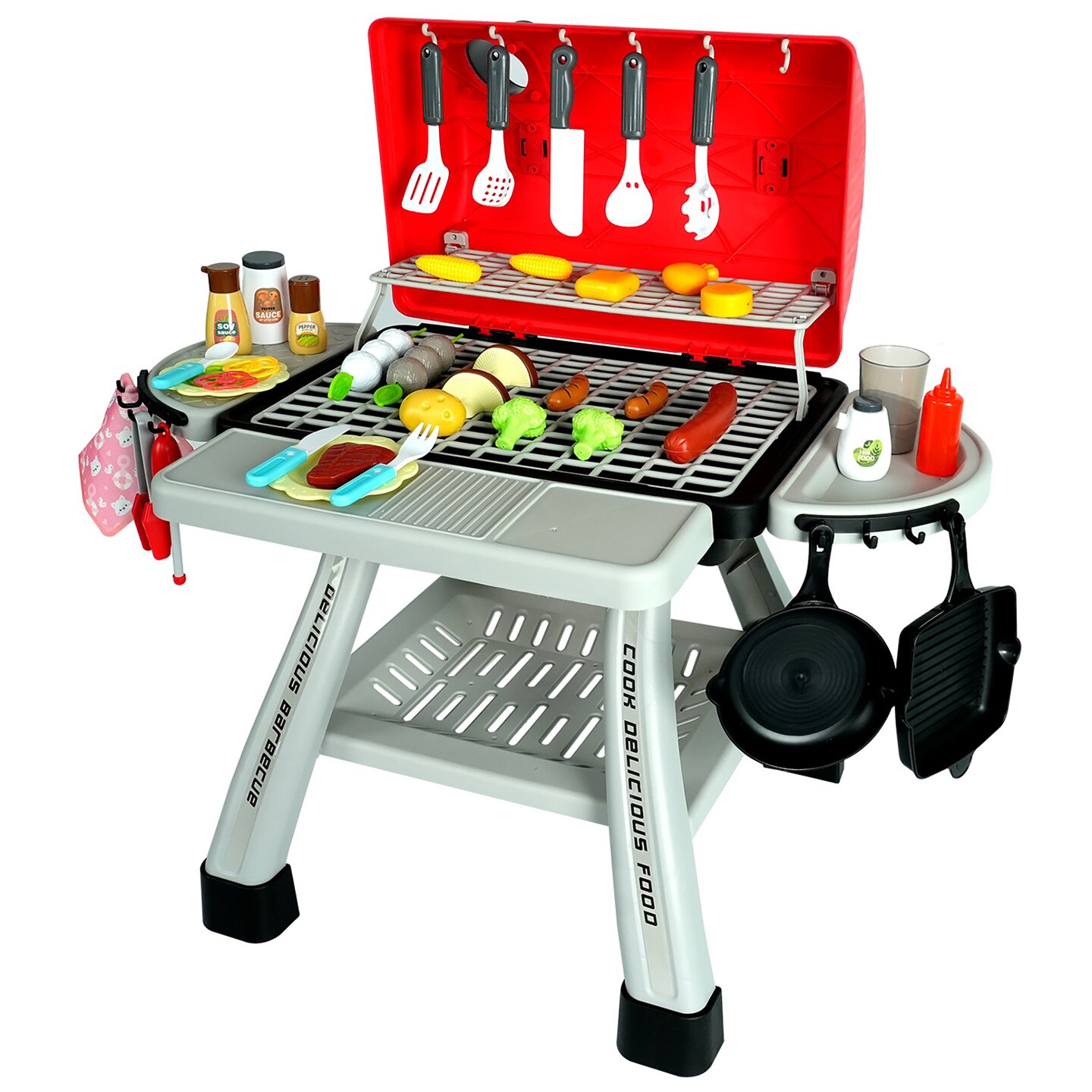 Easy Playhouse: BBQ Grill Toy Playset - Light &#x26; Sound, Realistic Smoke, Little Chef Pretend Play, Food &#x26; Cooking Accessories, Two Layer Grill, Kids 3+