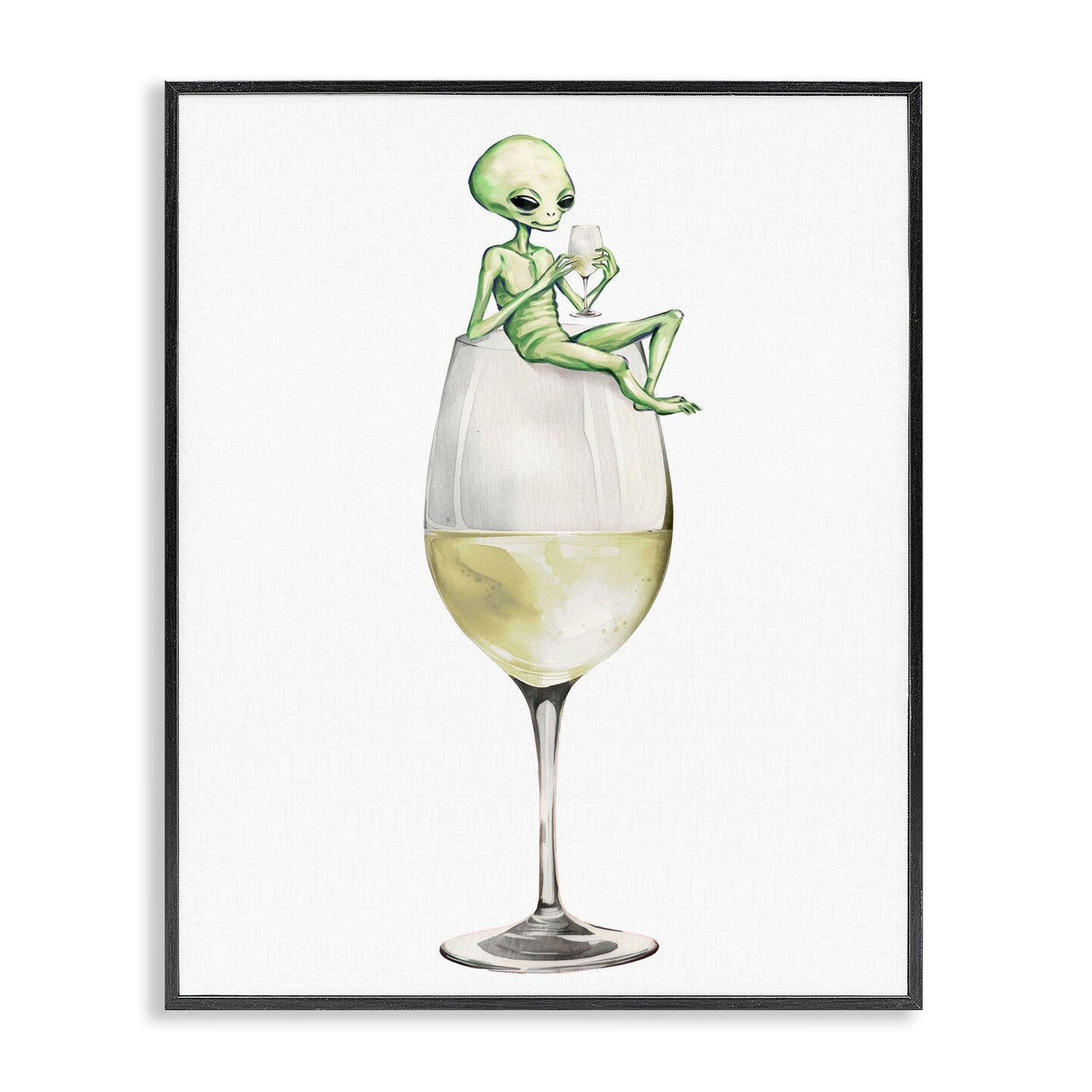 Stupell Industries Alien Perched on Champagne Glass Framed Giclee Design by Lil' Rue