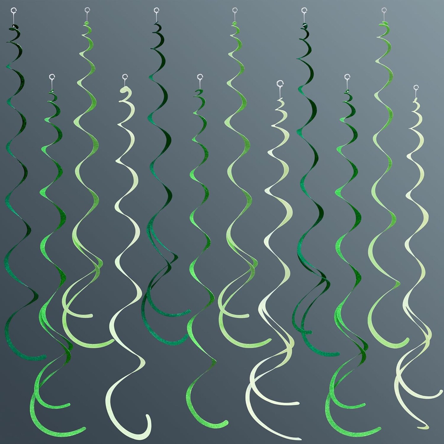 36Pcs Green Hanging Swirl Decorations Ombre Green Felt Swirl Streamer Spiral Ceiling Garland for Spring Summer Birthday Wedding Baby Shower Graduation Christmas St Patrick&#x27;s day Holiday Party Supplies