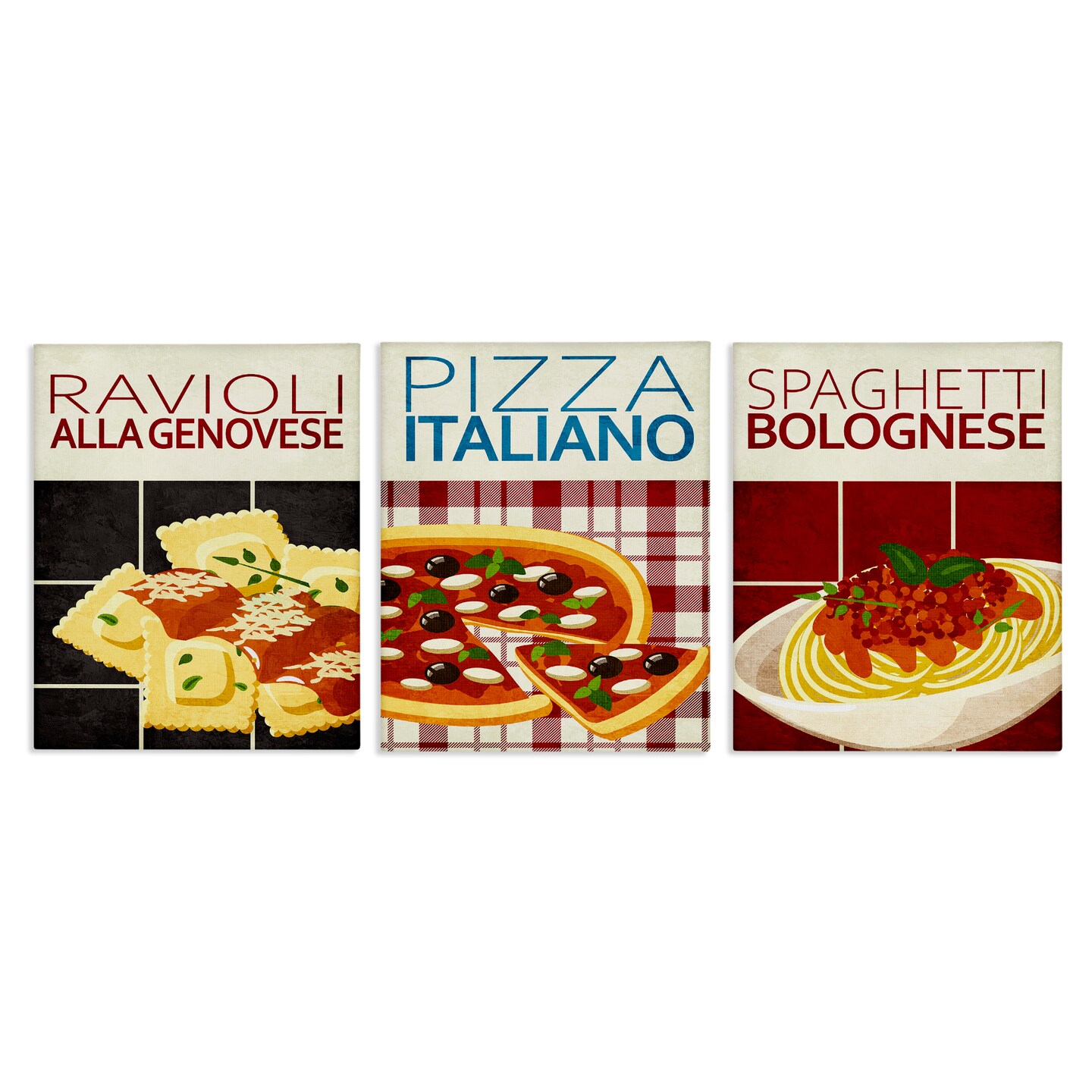 Stupell Industries Classic Italian Pasta Meals 3pc Canvas Set Design by Kim Allen