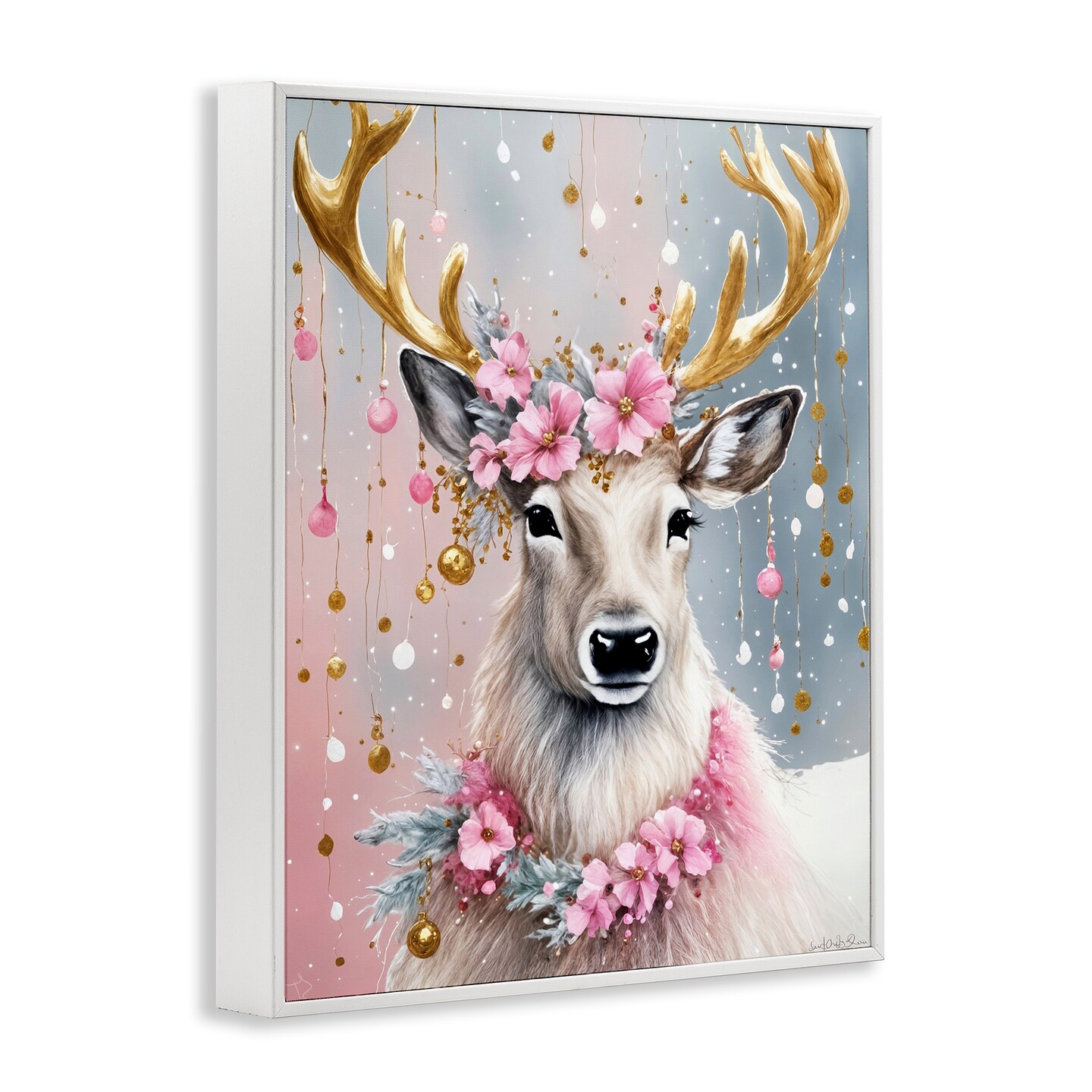 Stupell Industries Ornamental Florals on Deer Framed Giclee Design by Tabz Jones