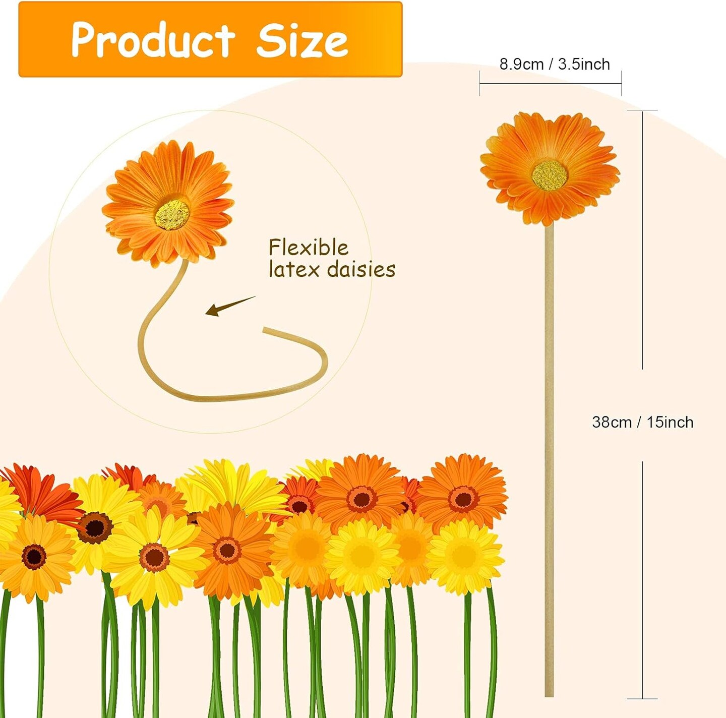 24 Pieces Artificial Gerbera Daisies Flowers Fake Daisy Faux Flowers Bouquet 15 Inch for Wedding Bridal Bouquet Party Home Kitchen Decor (White,Pink,Yellow,Orange,Rose,Coral)