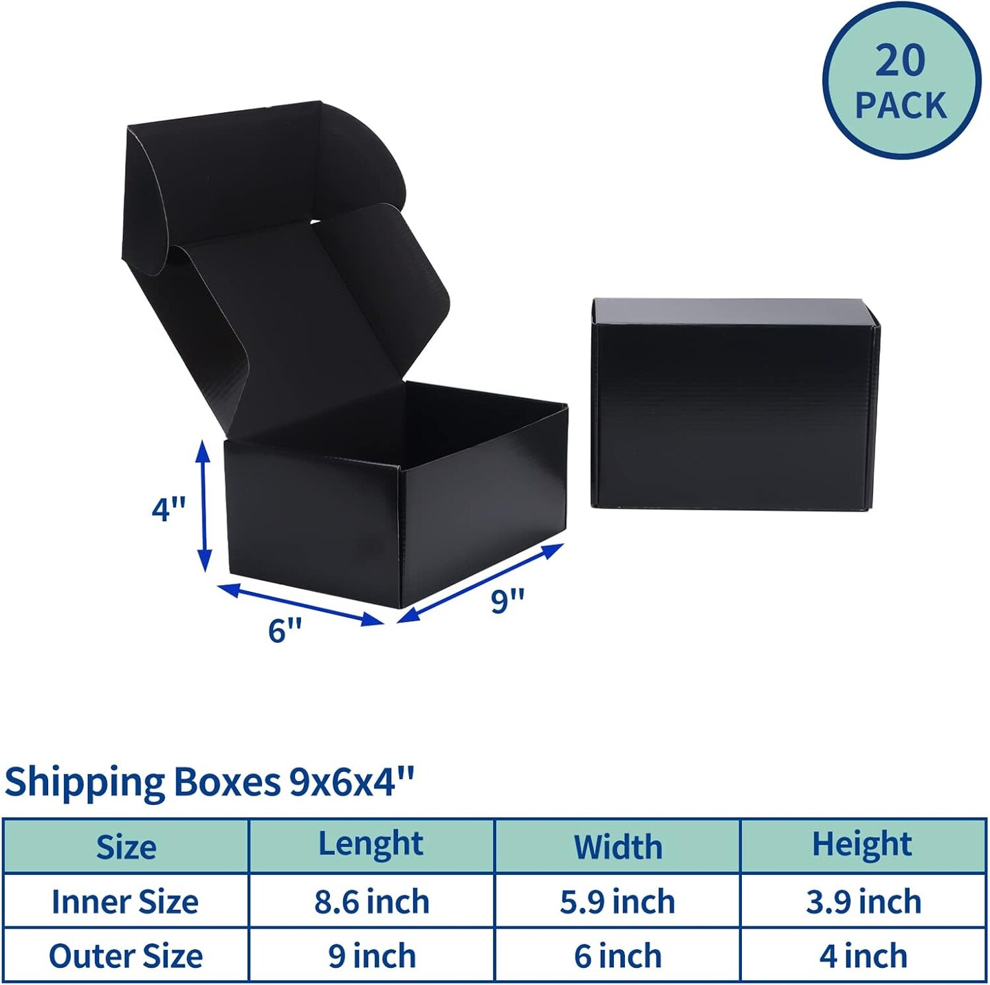 9x6x4 Inches Black Shipping Boxes Pack of 20, Small Business Cardboard Mailer Boxes Gift Boxes for Shipping Packaging