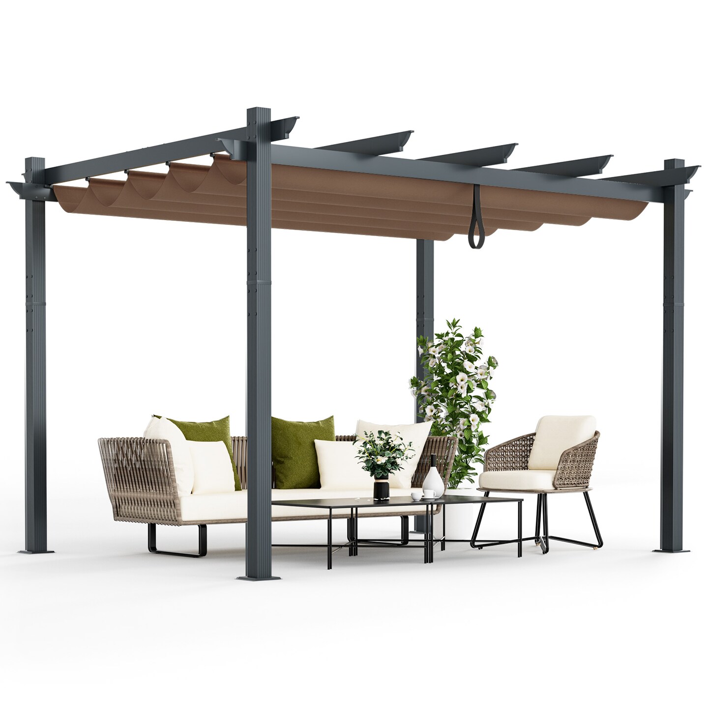 Retractable Pergola with Aluminum Frame and Trellis