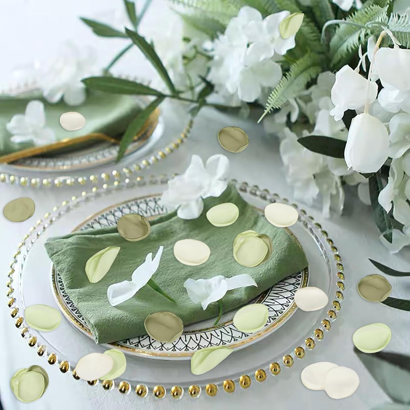 300Pcs Green Flower Petals, Silk Rose Petals Wedding Aisle Scatter Flower Petals for Flower Girl Fake Rose Petals