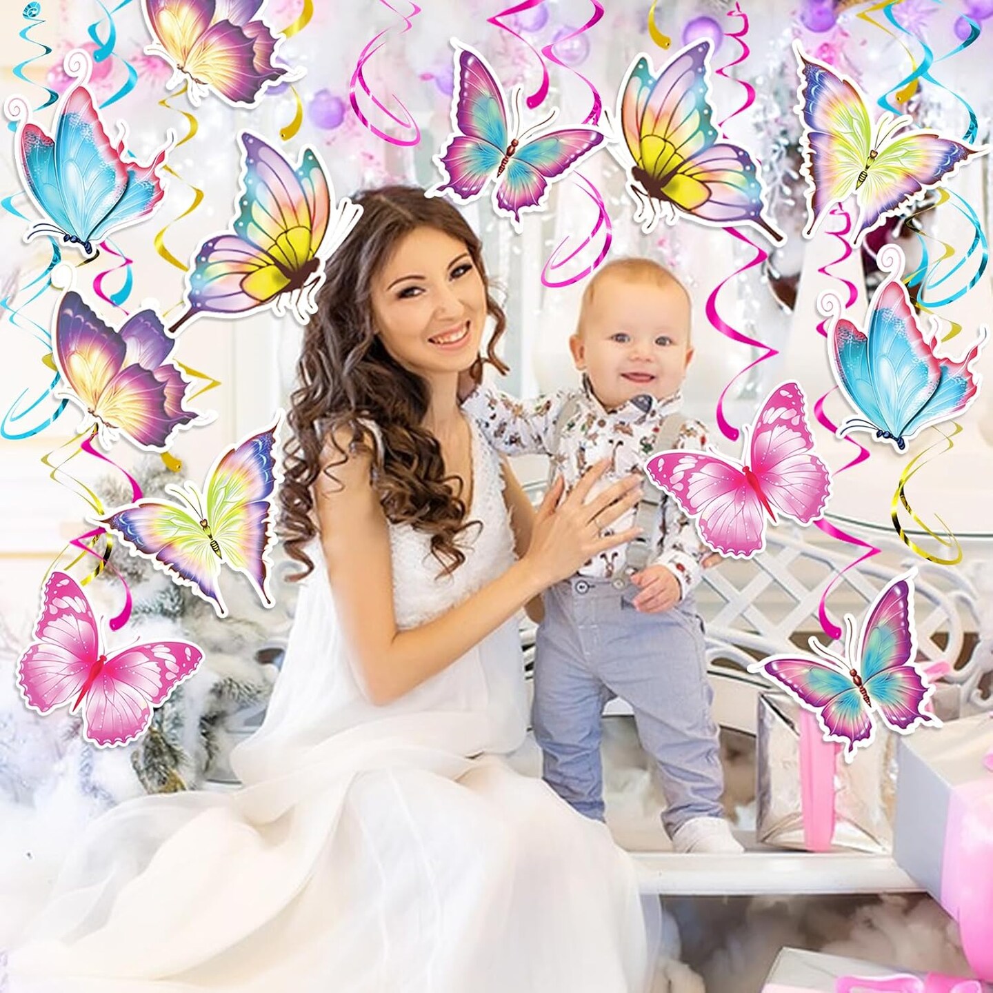 30 Pcs Butterfly Party Decoration Spring Butterfly Hanging Swirl Decoration Spring Summer Butterfly Hanging Ceiling Swirl