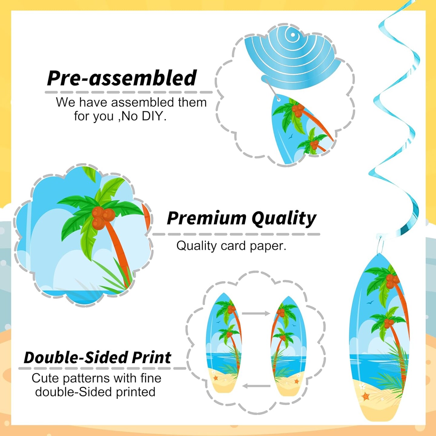 20pcs Surfing Surfboard Party Hanging Swirls Summer Surfing Birthday Party Decoration Surfboard Themed Swirl Ceiling Hanging Streamers for Summer Beach Surf Party Baby Shower Supplies