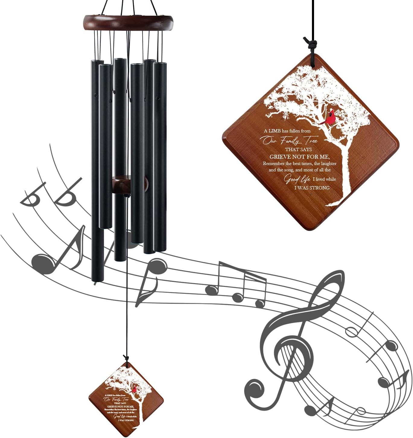 Memorial Wind Chimes for Loss of Loved One, 36&#x22; Sympathy Gifts for Loss of Dad Father Brother Friends, Bereavement Outdoor Classic Black Windchimes Suitable for Garden, Patio Decoration