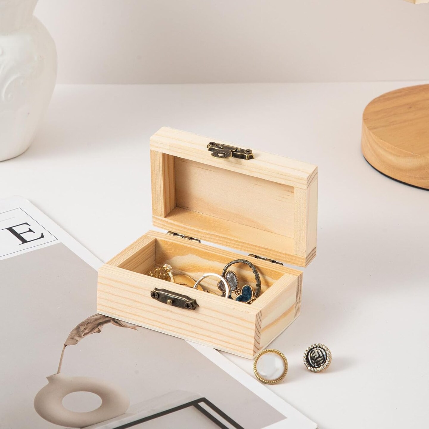 12 Piece (3.5 x 2.1 x 1.8 inches) Small Wooden Box Unfinished Wooden Treasure Box with Lids for DIY Crafts