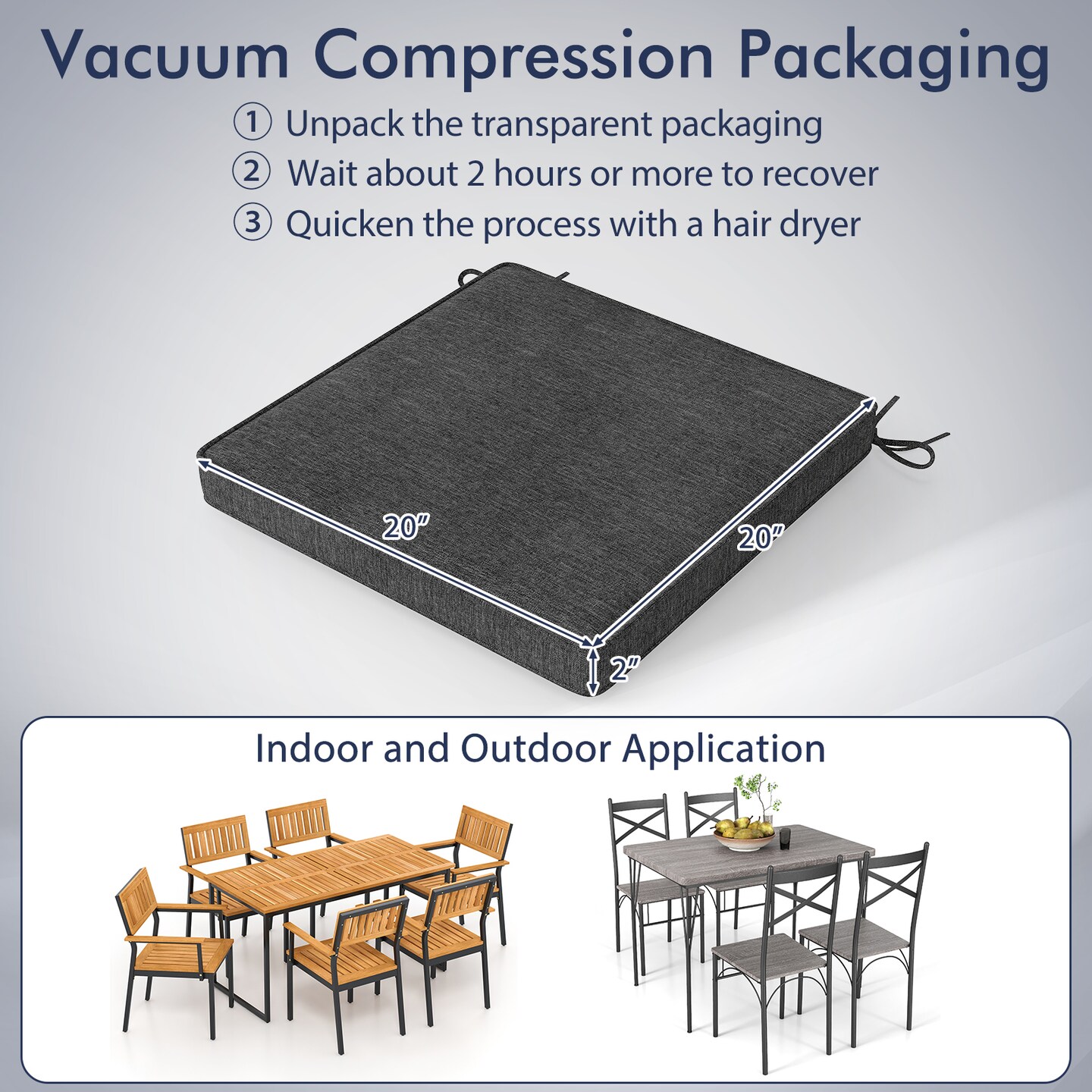 Set of 2 Square Waterproof Seat Chair Cushions Perfect for Dining Chairs or Patio Chairs