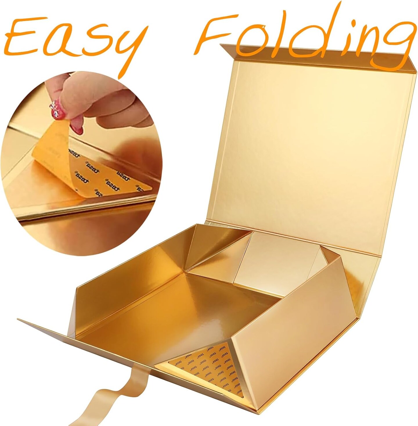 Extra Large Gift Box with Lid for Present 16.3x14.2x5 Inches, Mother&#x27;s Day Gold Magnetic Gift Box with Ribbon, Bridesmaid Proposal Gifts Box