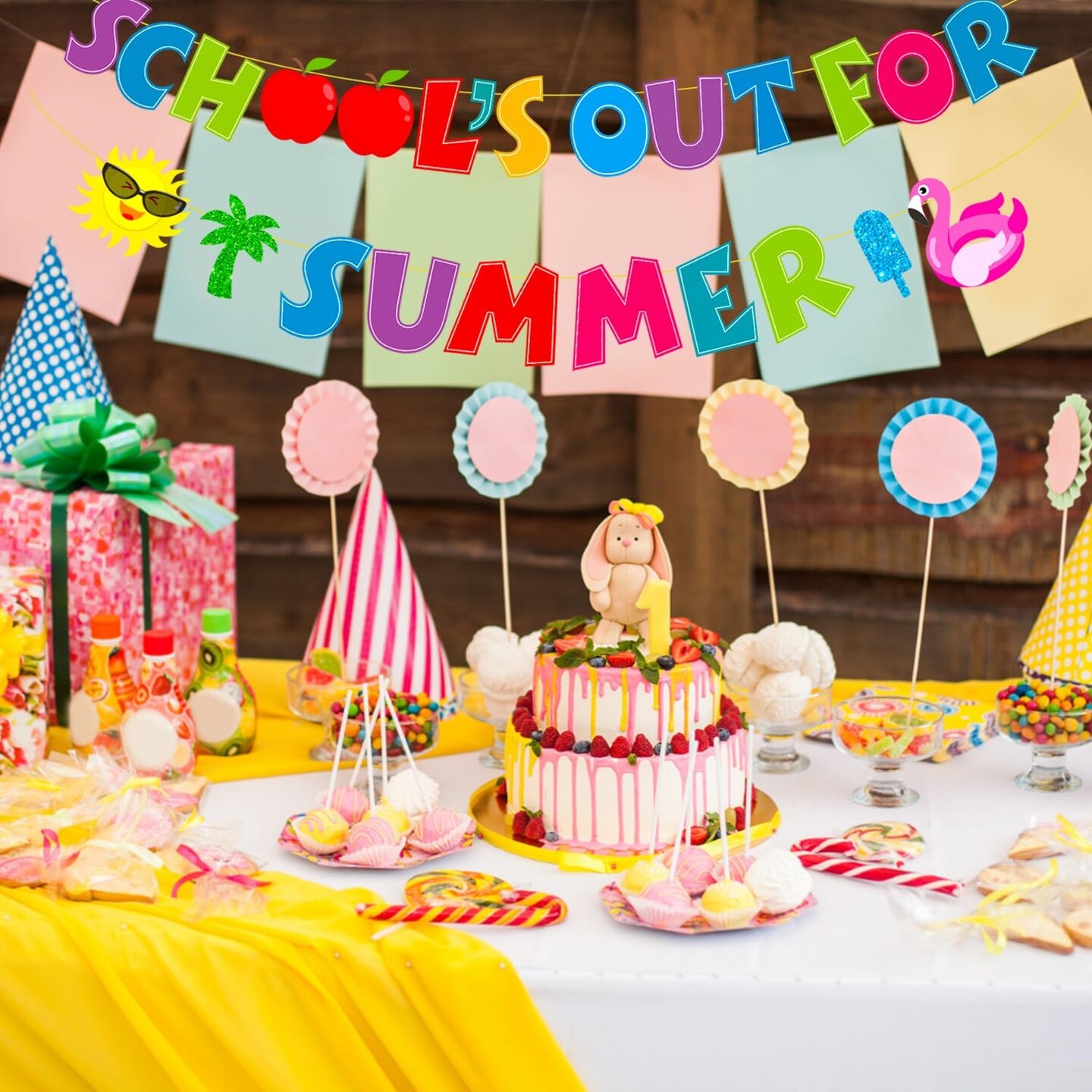 School&#x27;s Out for Summer Banner Summer Party Decorations Include Hello Summer Banner and Hanging Swirls Last Day of School Decorations Pool Party Decorations