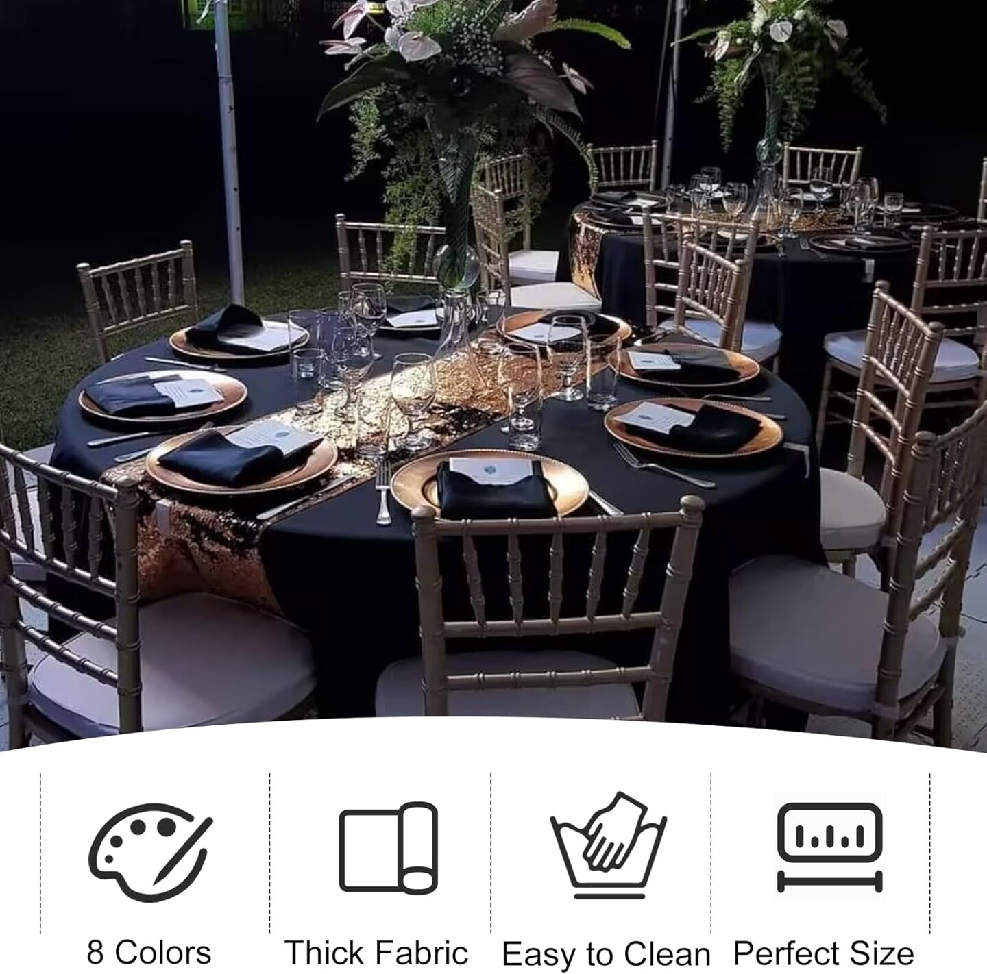 4 Pack 90 Inch Black Round Tablecloths – Washable Polyester Table Covers for Weddings, Dining, Buffets, Parties, and Banquets