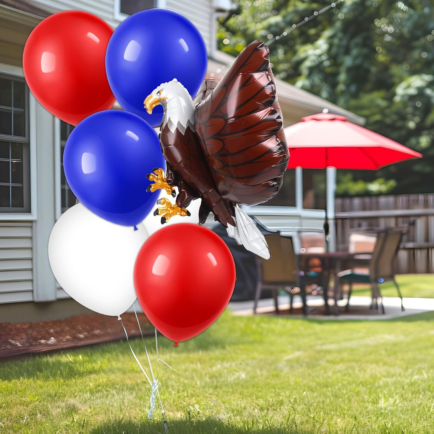 63Pcs Patriotic Balloons Set 3D Giant Eagle Foil Balloon 4th of July Red Blue White Latex Balloons with Ribbon for Independence Day Veterans Day Decor