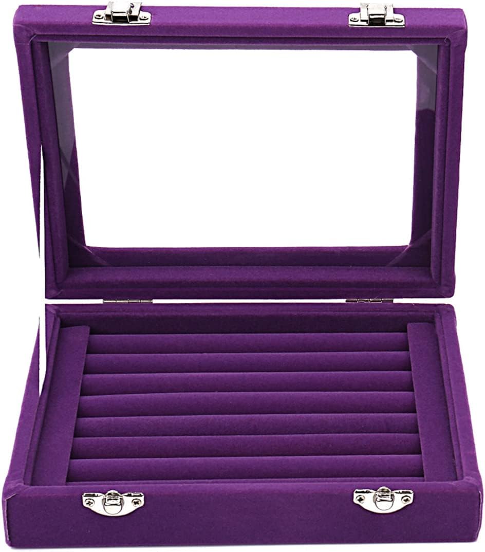 Velvet Glass Jewelry Ring Display Stand Storage Box