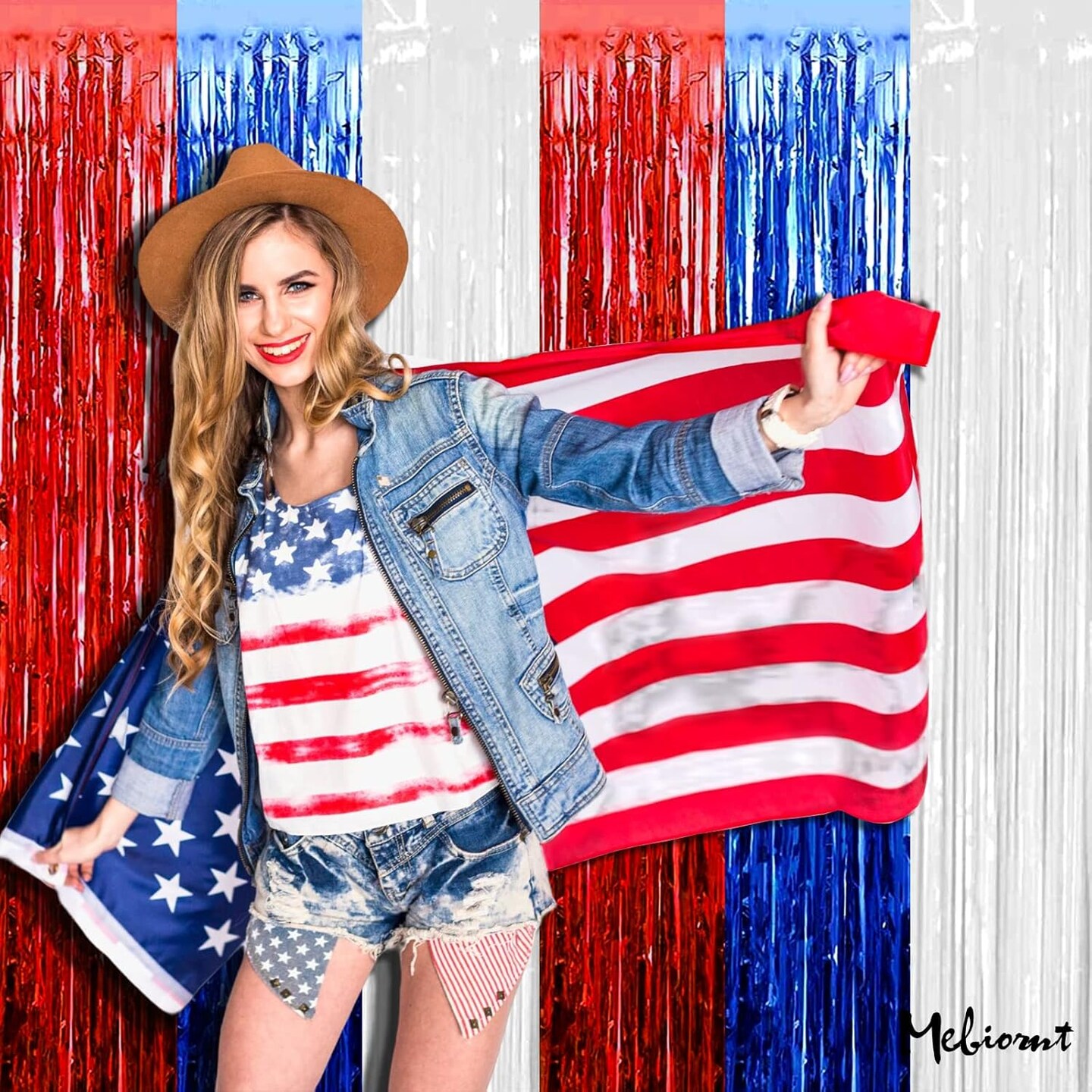4 Pack 3.2Ft x 8.2Ft Independence Day Fringe Curtain Backdrop, Red Blue White Metallic Tinsel Foil Fringe Streamers Curtains Background for Photo Booth Birthday Wedding Carnival Party Decorations
