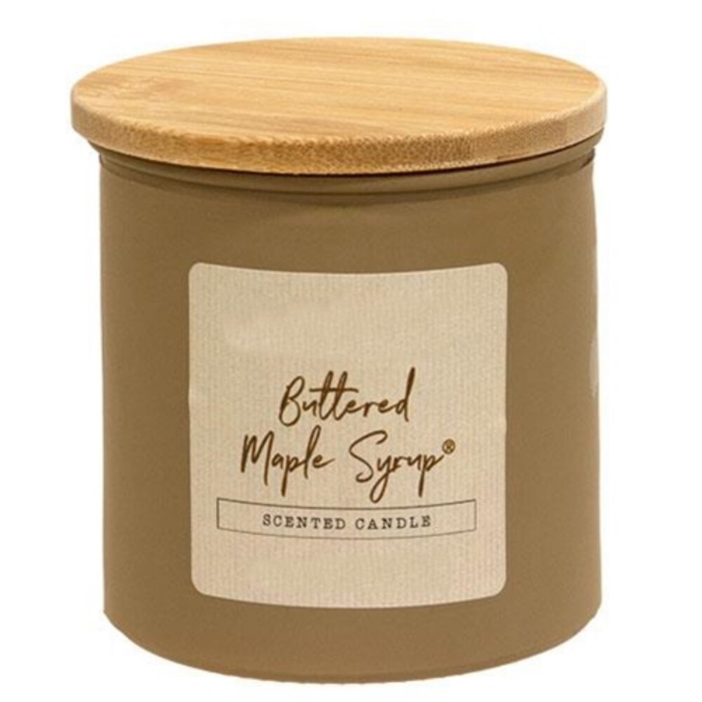 Buttery Maple Syrup Scented Candle with Wooden Lid, 14oz Tan Glass Jar