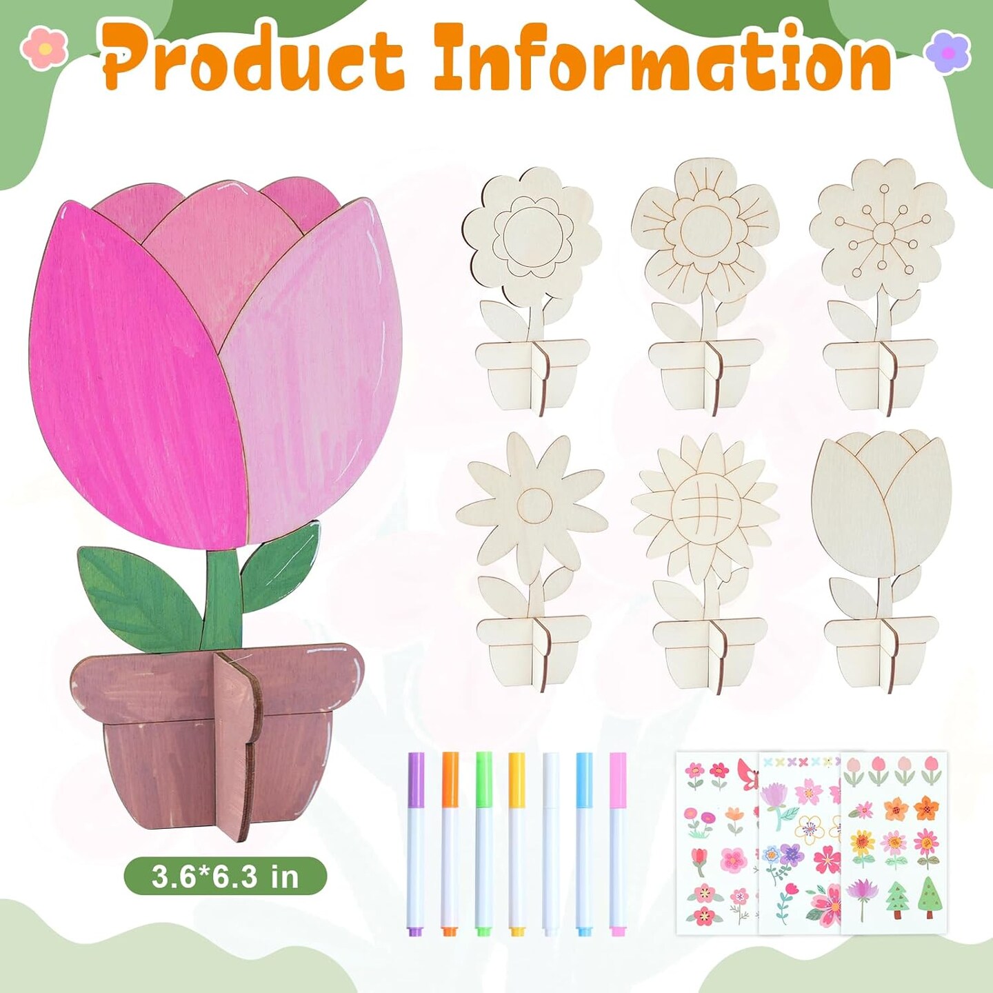 12 Pack Wood Flowers to Paint, Unfinished