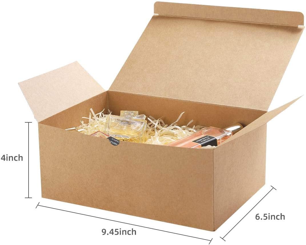 Brown Gift Boxes 9.45x6.5x4 Inches 10 Pack&#xFF0C; Paper Gift Box With Lids for Bridesmaid Gifts, Birthday, Party, Christmas&#xFF0C;Wedding, Crafting Cupcake Boxes, With 66 FT Twine