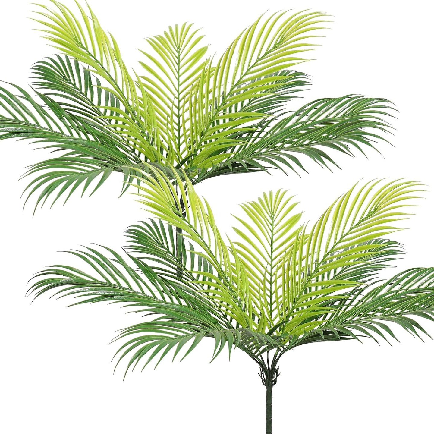2 PCS Artificial Tropical Palm Leaves Plastic Shrubs Fern Leaves Fake Greenery Palm Plants with Stems Jungle Palm Tree Leaves for Home Garden Hawaiian Party Table Centerpieces Decor
