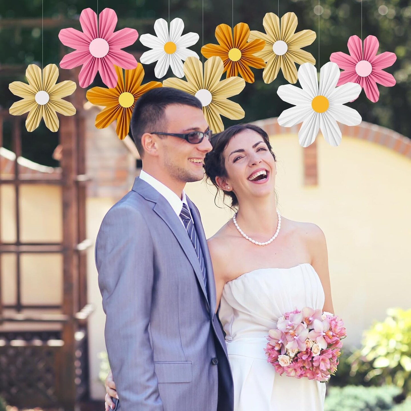 12 Pcs Paper Flowers Decorations for Wall Sunflower Daisy Paper Fans Classroom Decoration 3D Floral Hanging Fans for Birthday Wedding Baby Shower Spring Decor