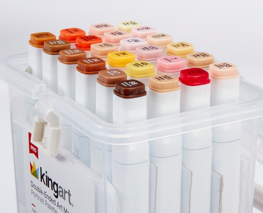 KINGART&#xAE; PRO Double-Ended Art Alcohol Markers, 24 Portrait Palette Colors with Both Fine &#x26; Chisel Tips and Superior Blendability